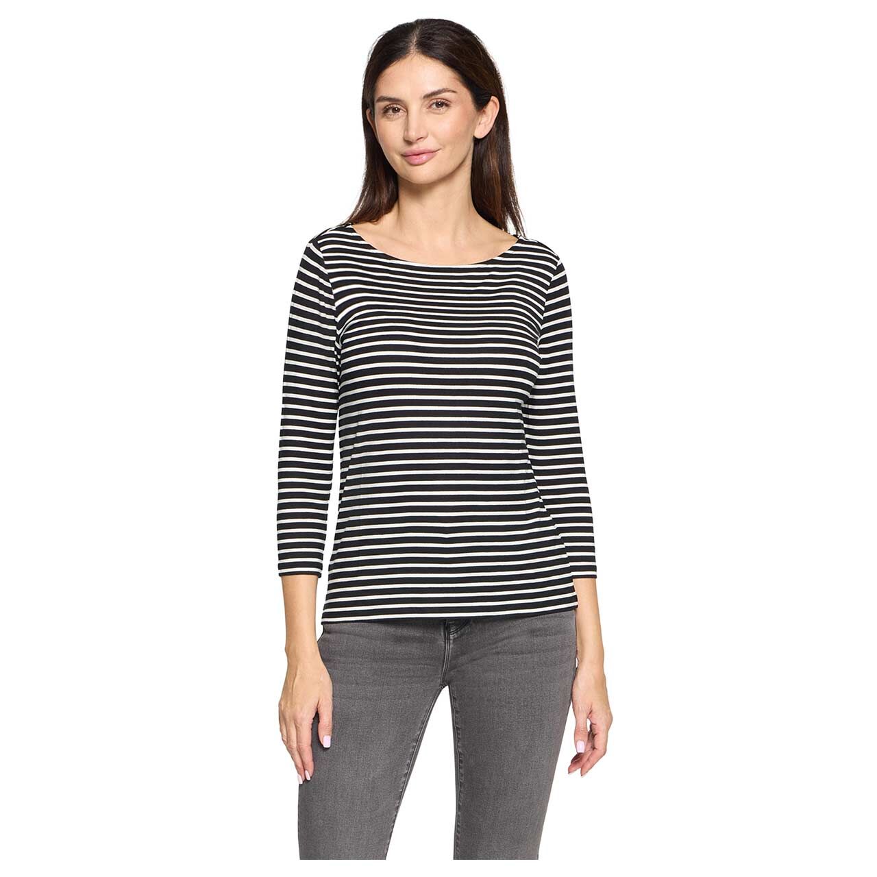 Damen 3/4 Arm Shirt von Betty Barclay in Schwarz gestreift, Vorderansicht am Model