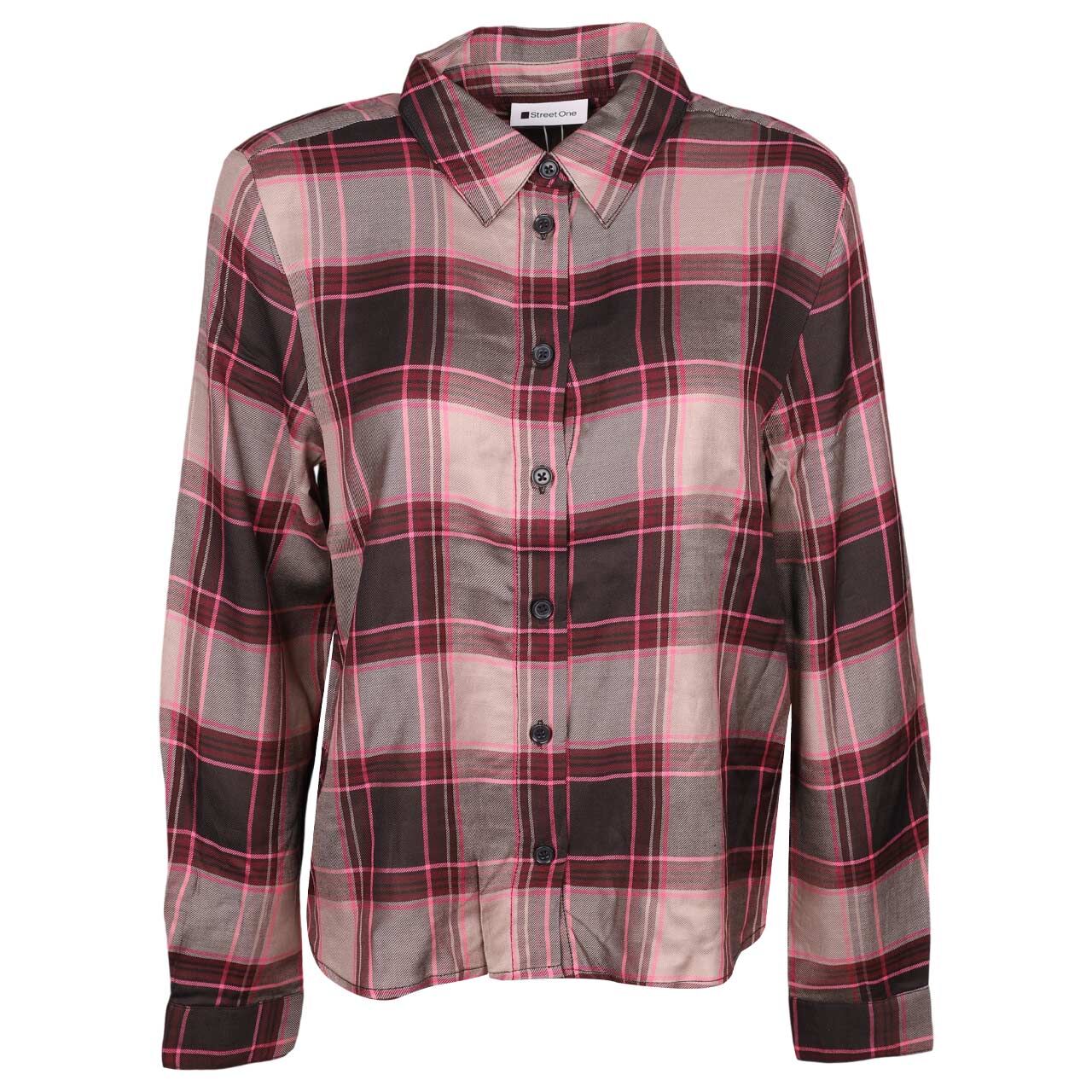 Street One Damen Langarm Bluse Multicolor Check sanded amber