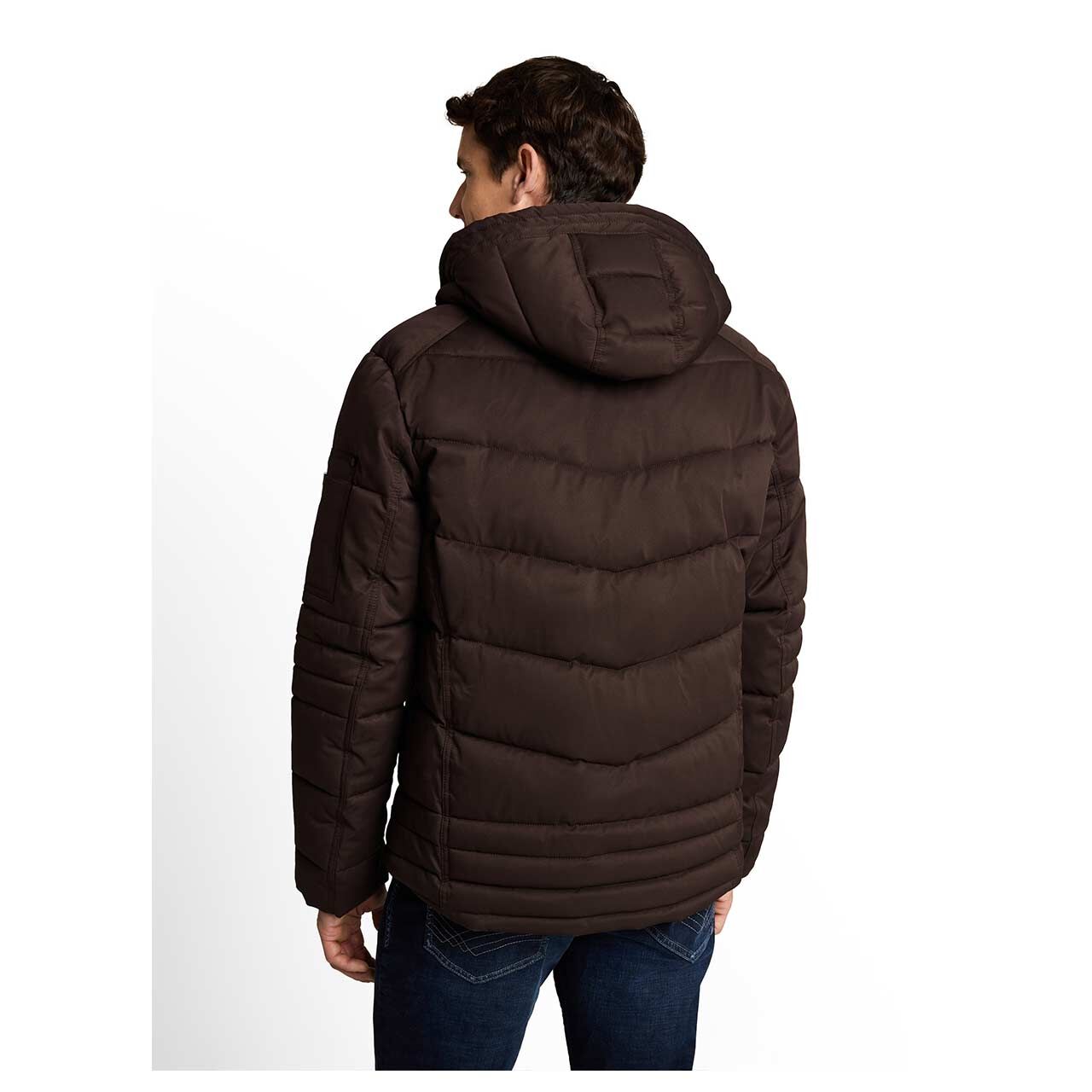 Herren Jacke Hooded Quilted Puffer Jacket von Tom Tailor in Dunkelbraun, Rückansicht am Model