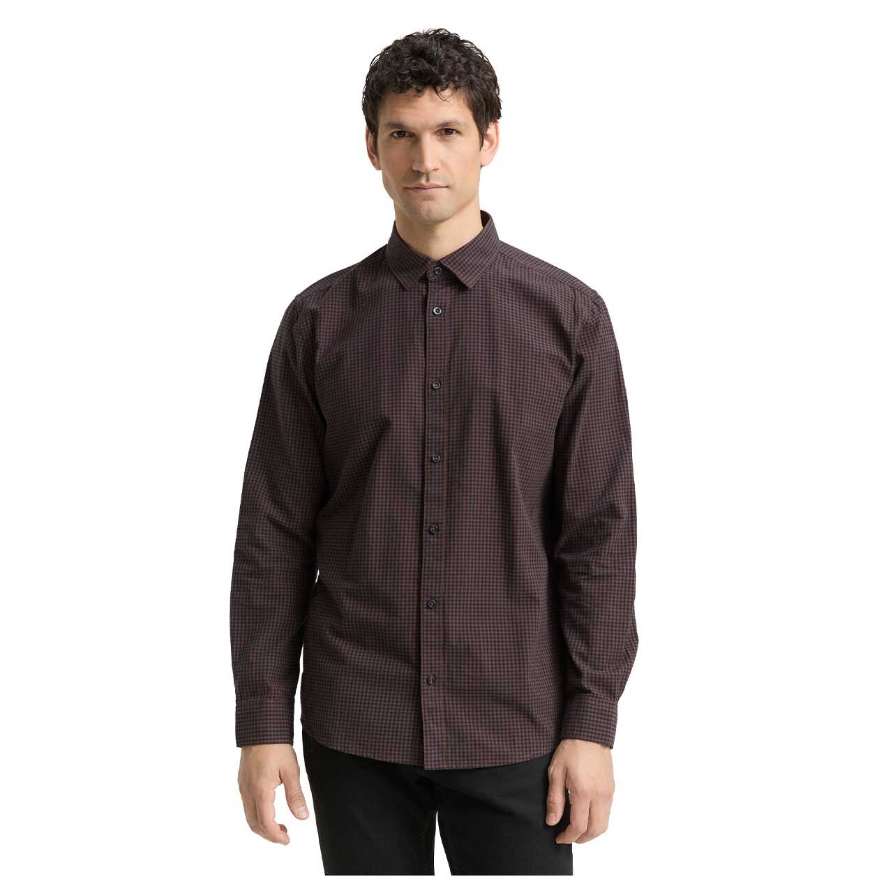 Herren Hemd von Tom Tailor in Braun kariert, Vorderansicht am Model