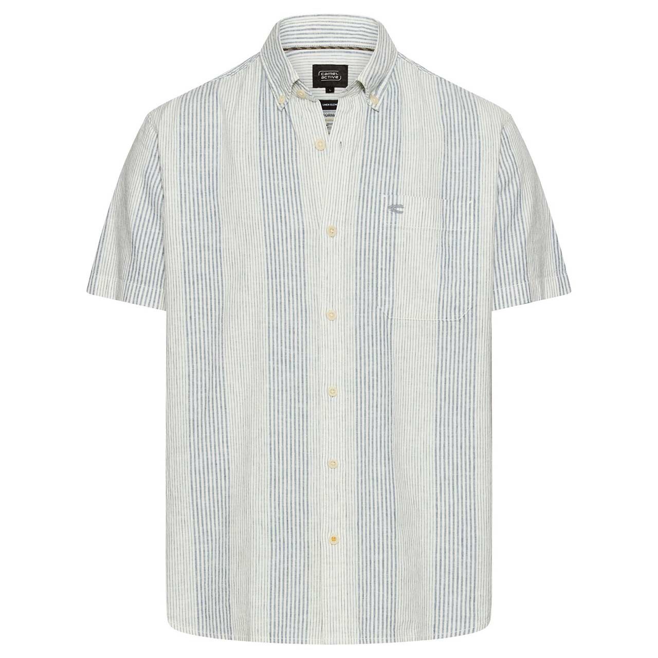 Camel active Herren Leinen 1/2 Arm Hemd indigo blue stripes