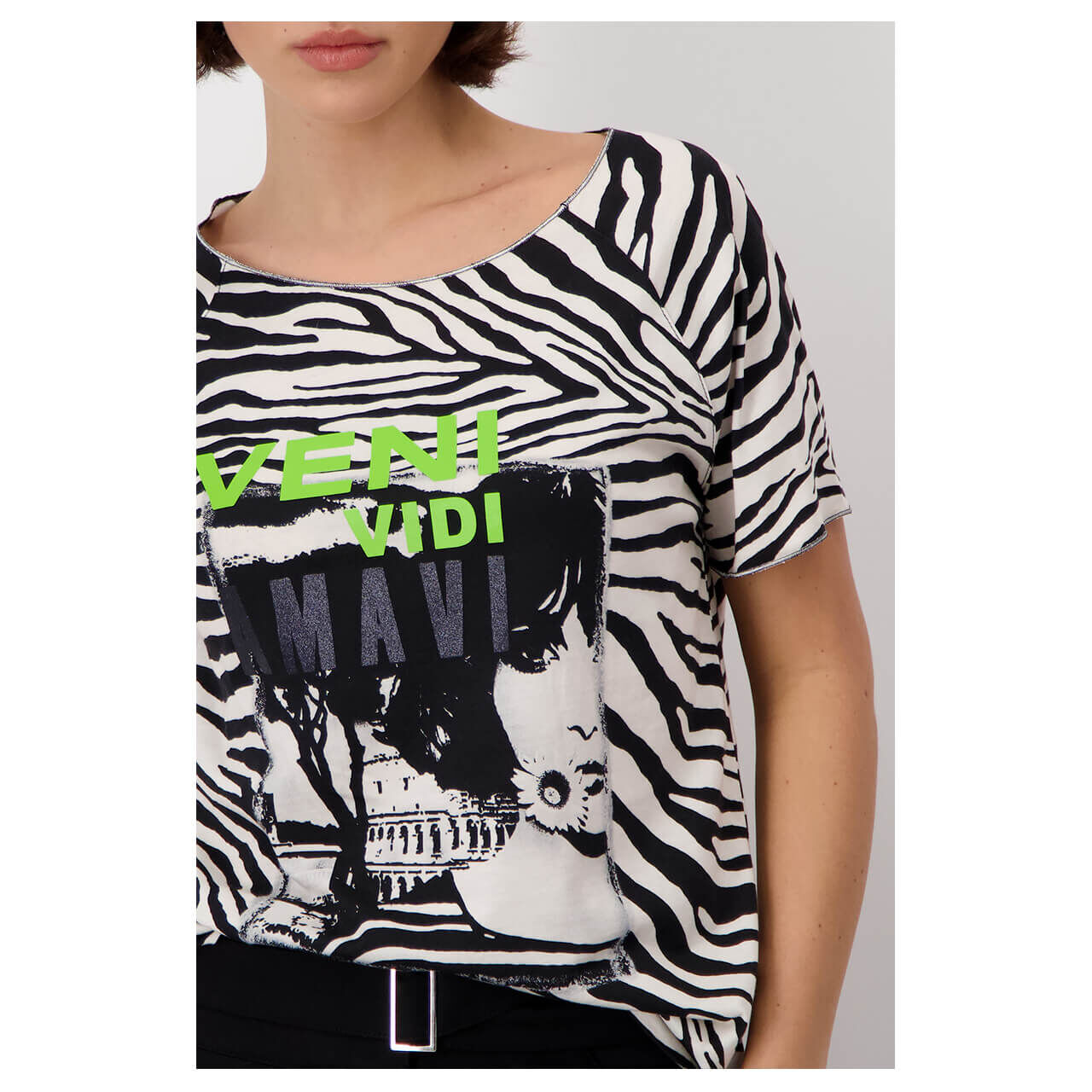 Monari Damen T-Shirt black zebra printed