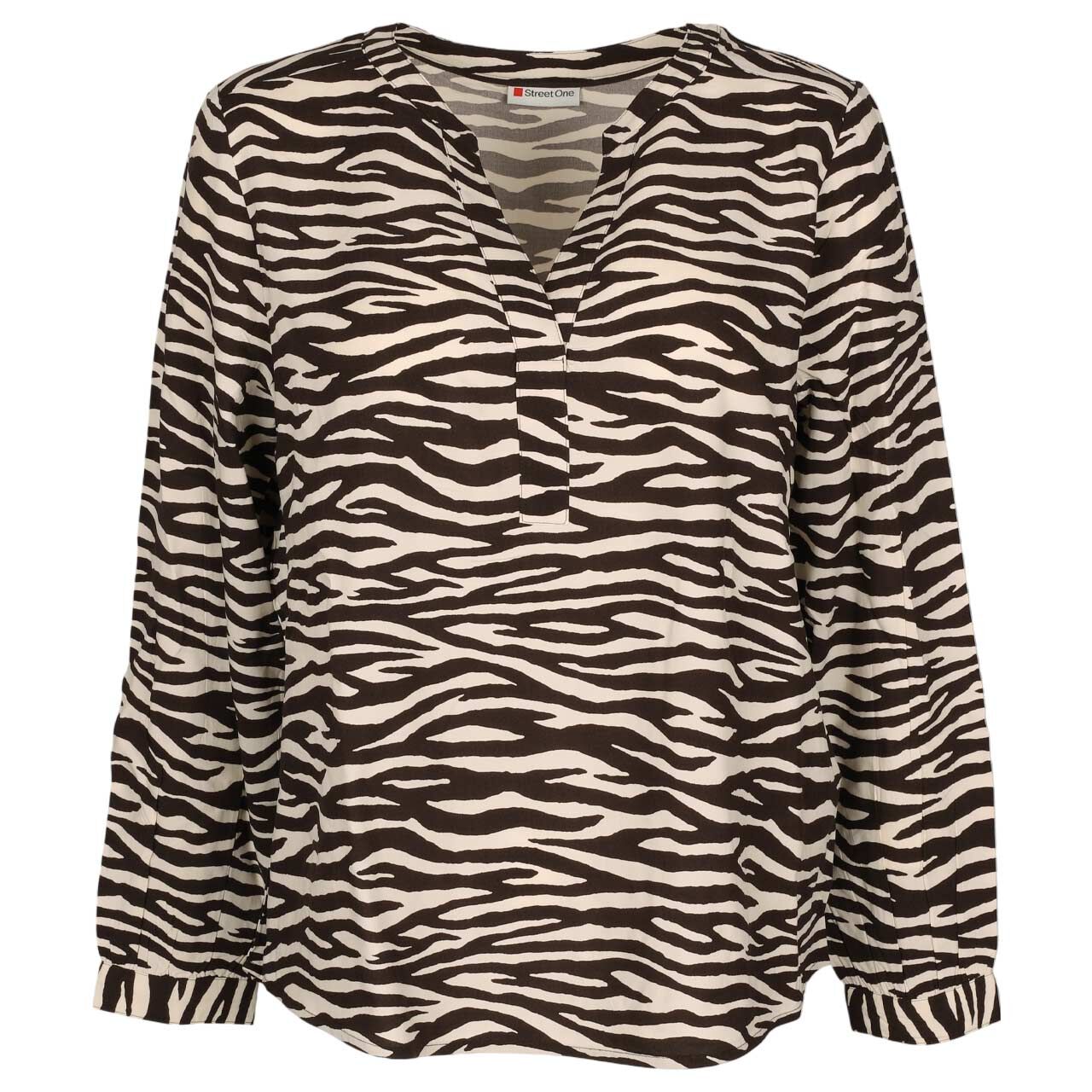 Street One Damen Langarm Bluse Splitneck Tunic deep roast brown print