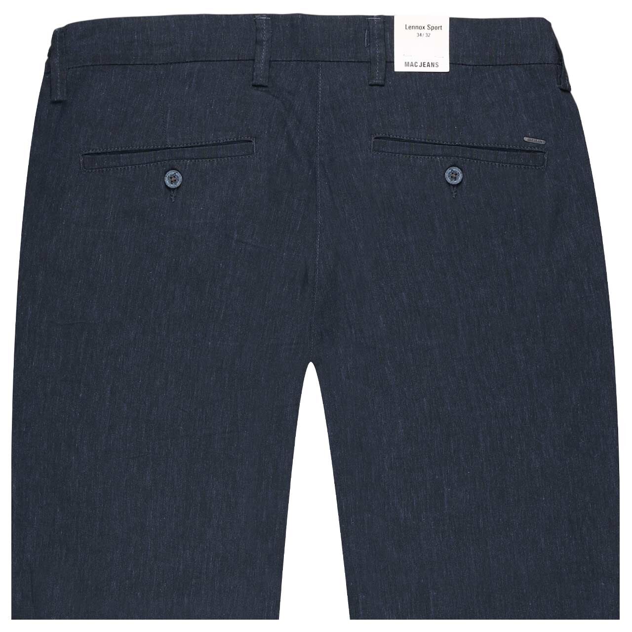 Herren Lennox Chino Leinenhose von MAC in Dunkelblau meliert, detaillierte Rückansicht