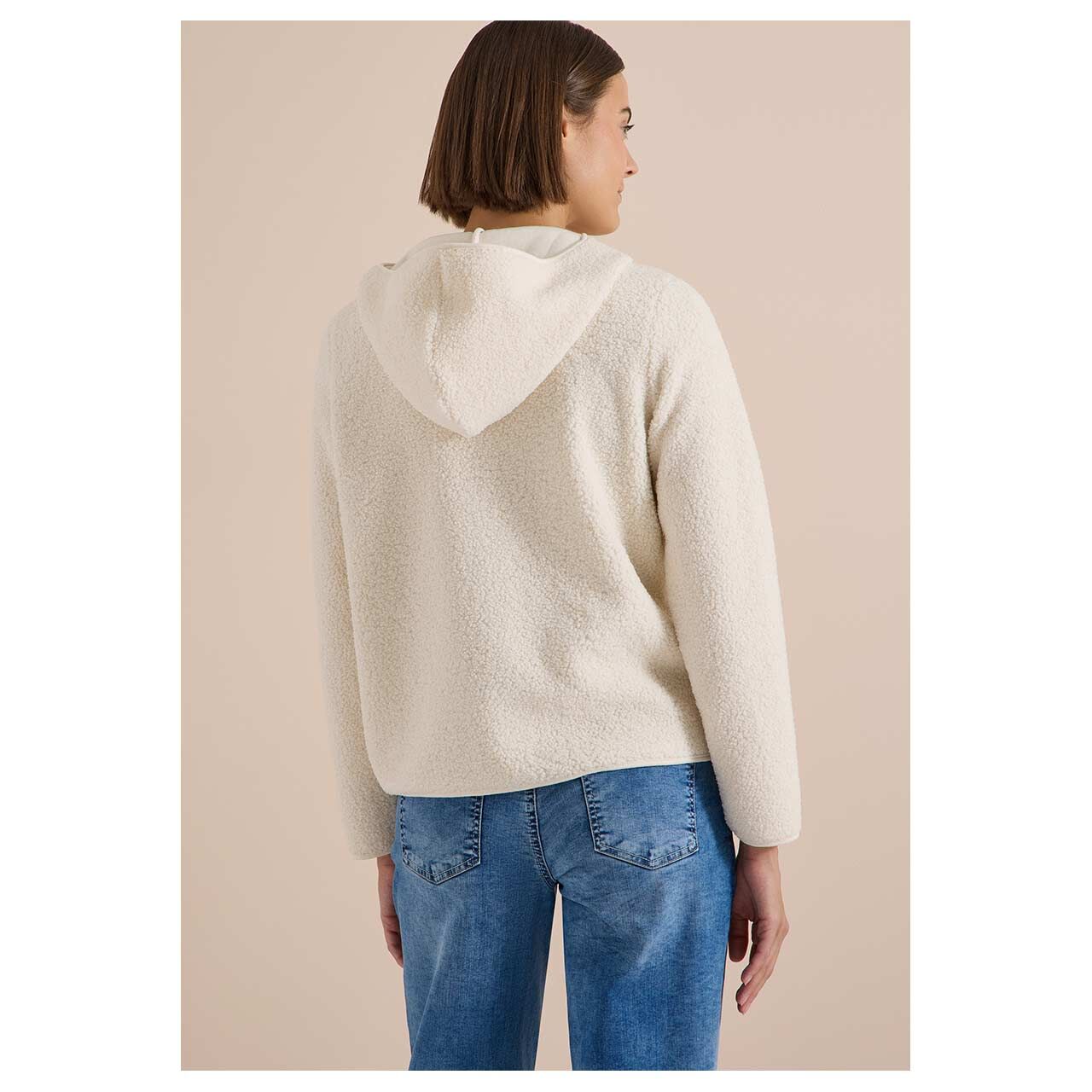 Damen Teddyjacke Solid Jacket von Cecil in Cremeweiß, Rückansicht am Model