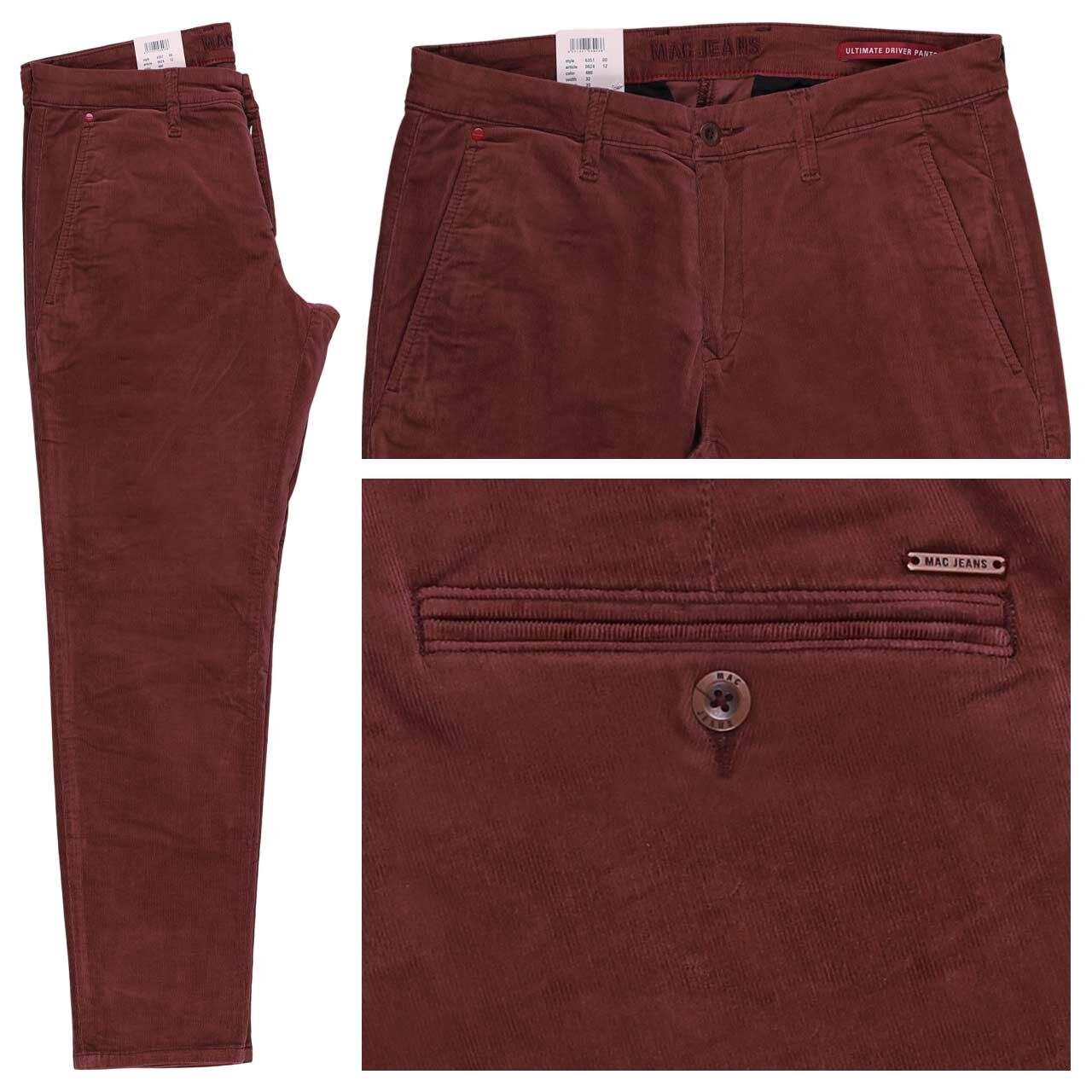 MAC Flexx Driver Pants Chino Cordhose bordeaux
