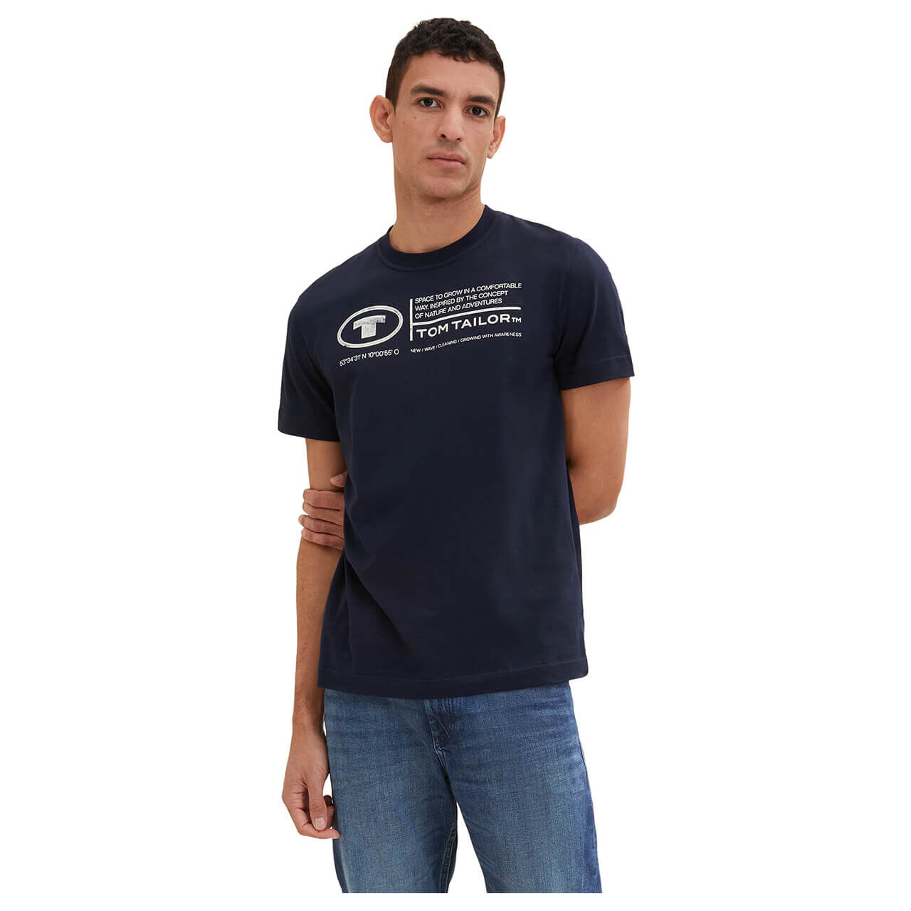 Tom Tailor Herren T-Shirt sky captain blue logo wording