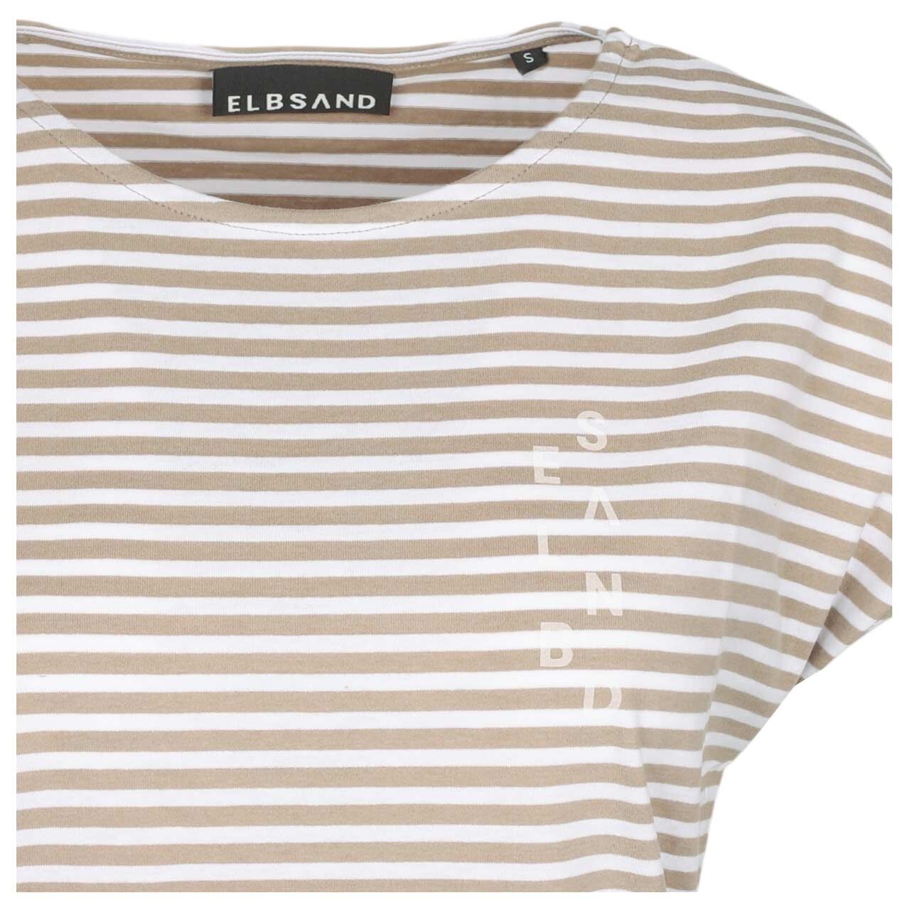 Damen T-Shirt Selma von Elbsand in Hellbraun gestreift, detaillierte Vorderansicht