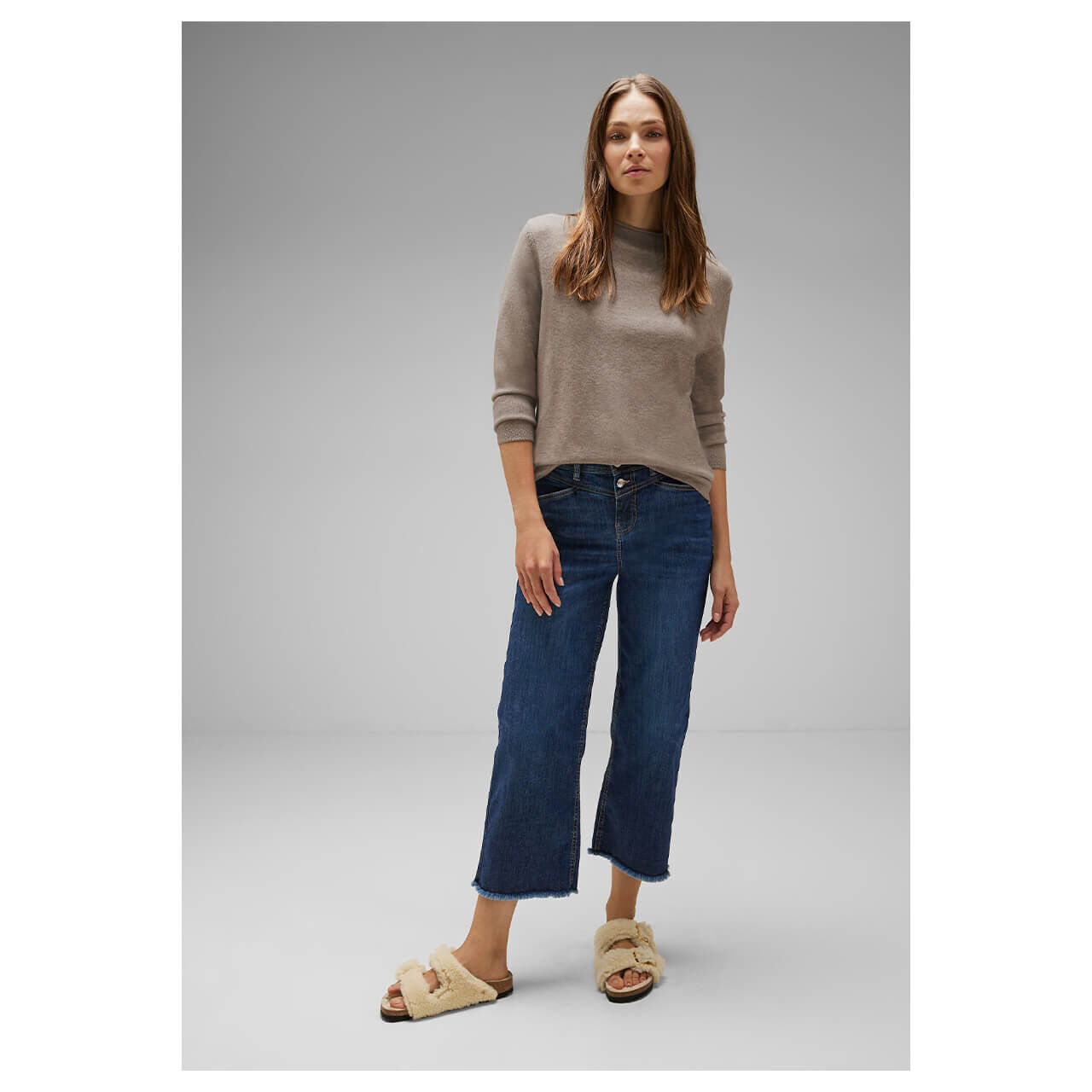 Street One Damen Pullover Rolled Edge Collar bleached sand melange