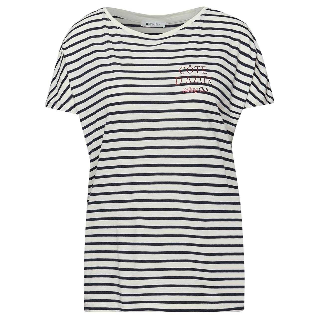 Street One Damen T-Shirt Striped Chest Print shadowed navy