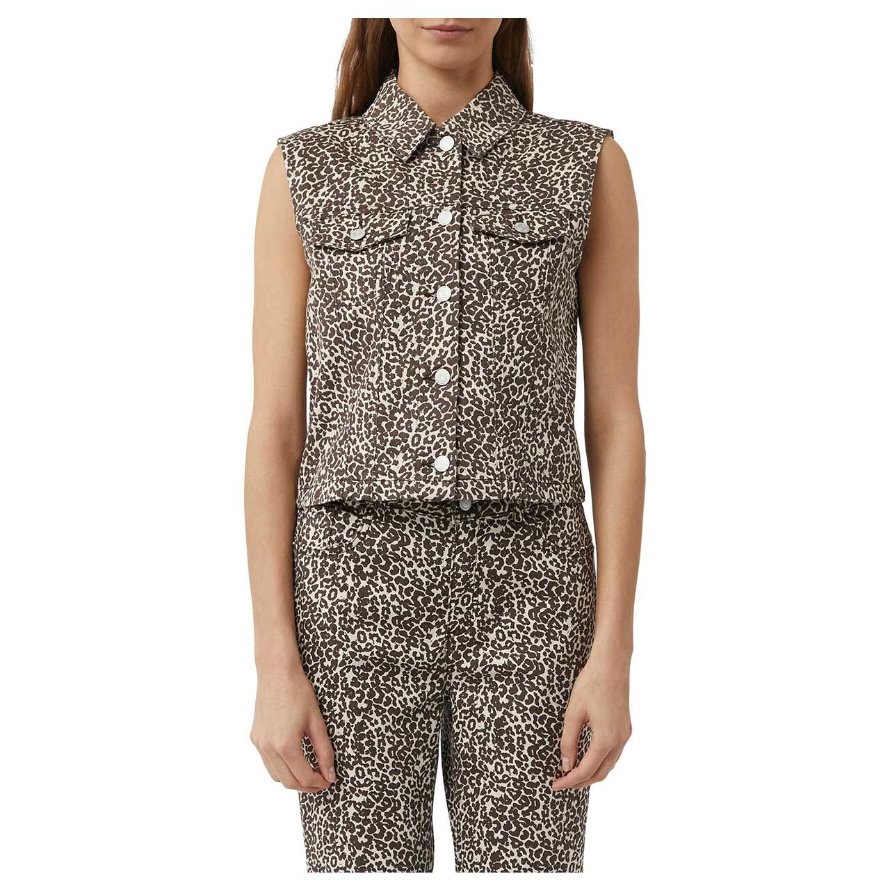 Damen Weste von Comma in Beige mit Leo-Print, Detailansicht Oberkörper