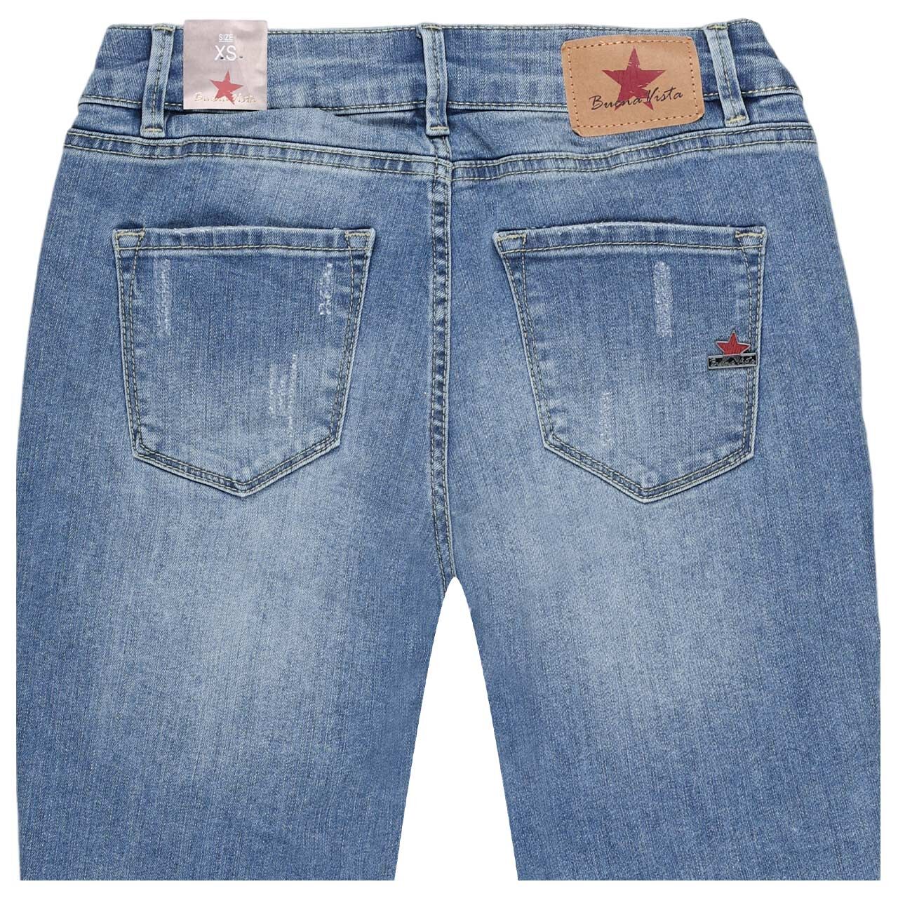 Damenjeans Italy V 7/8 Stretch Denim von Buena Vista in Hellblau verwaschen mit Used-Effekten, detaillierte Rückansicht