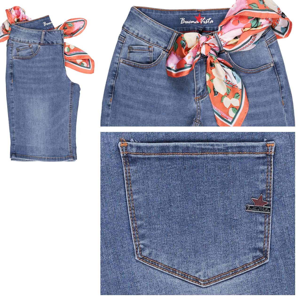 Buena Vista Tummyless-Short Stretch Denim Jeans bright denim