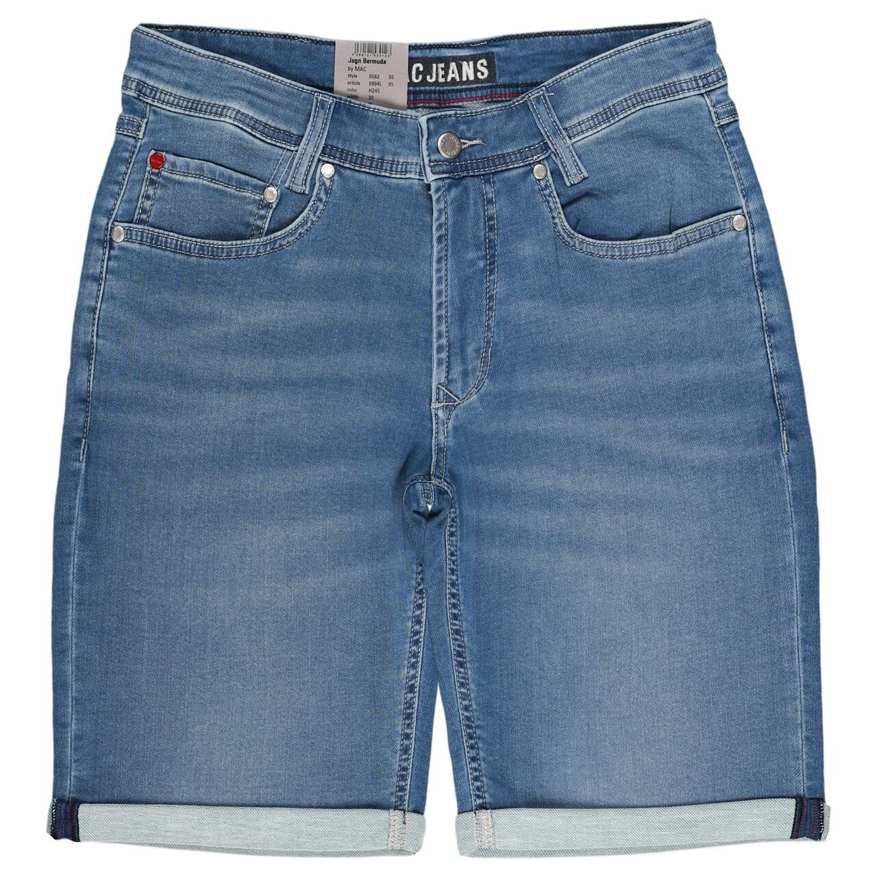 Herren Bermuda Jogn Jeans von MAC in Blau angewaschen, Vorderansicht