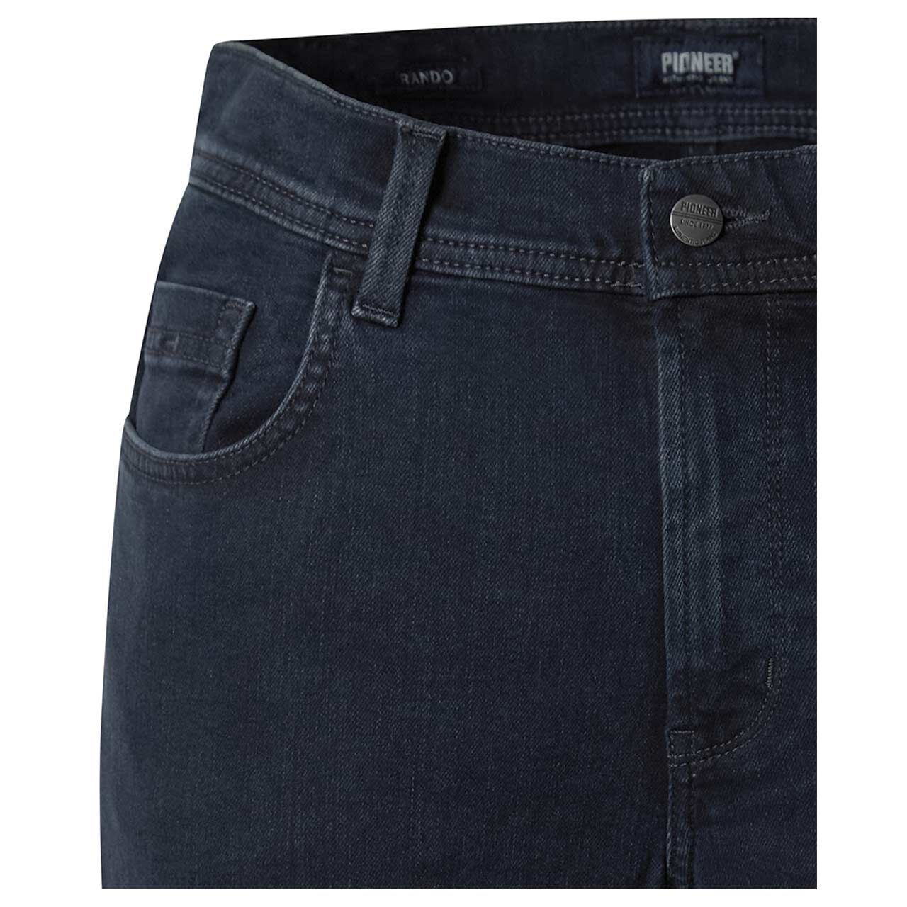 Herren Jeans Rando Megaflex von Pioneer in Dunkelblau angewaschen, detaillierte Vorderansicht