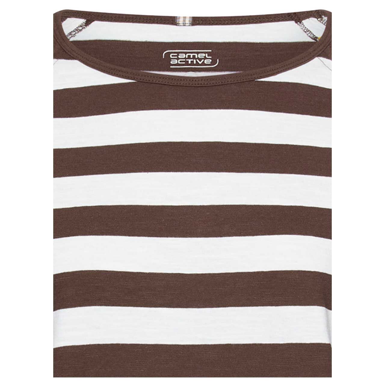 Damen Langarm Shirt von Camel active in Braun gestreift, detaillierte Vorderansicht