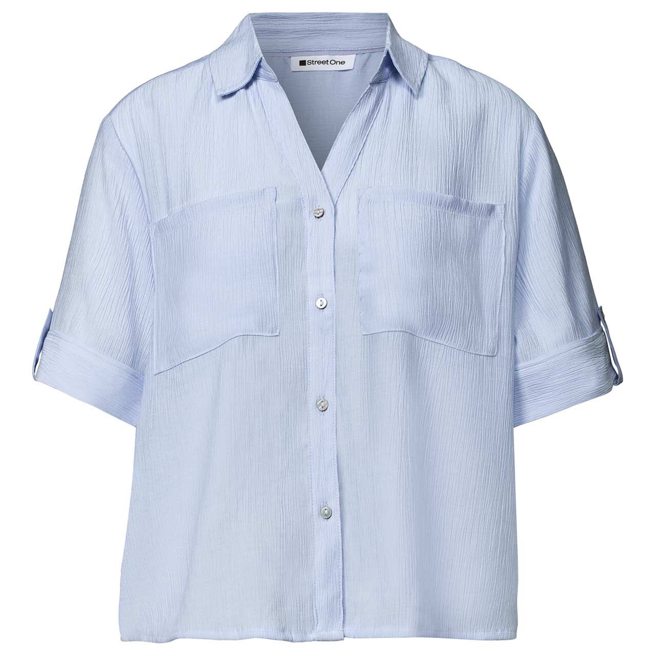 Street One Damen Kurzarm Bluse Buttoned Shirtcollar cashmere blue