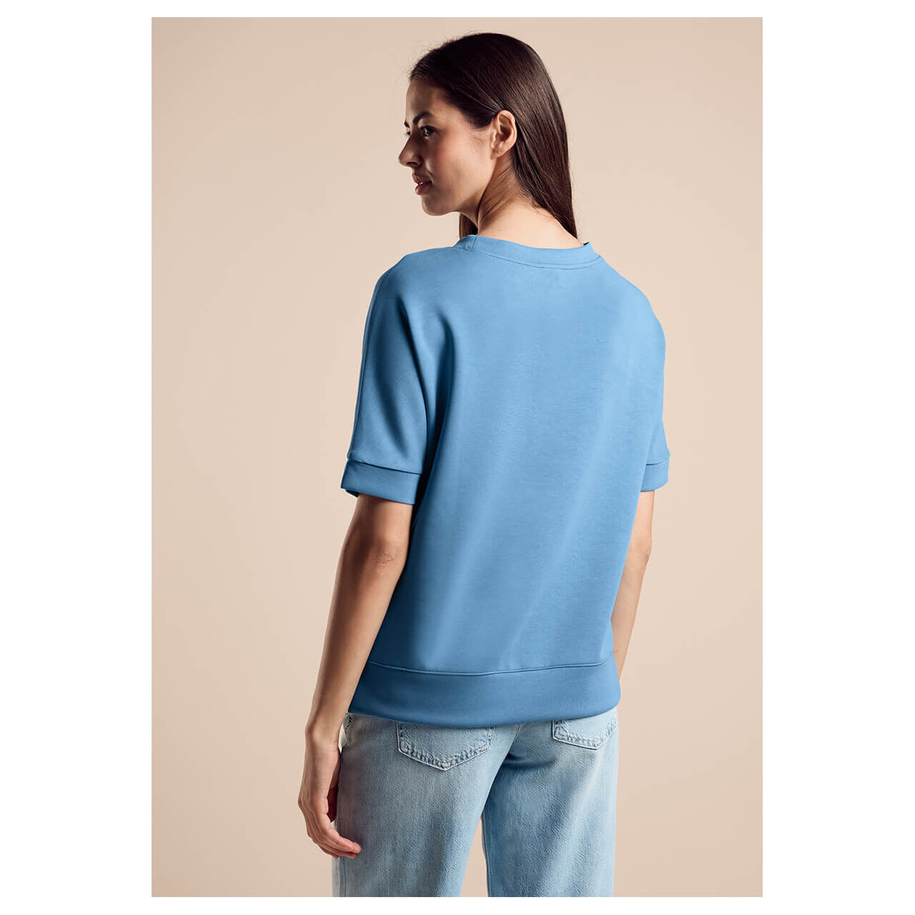Street One Damen Kurzarm Sweatshirt Silk Look marina blue