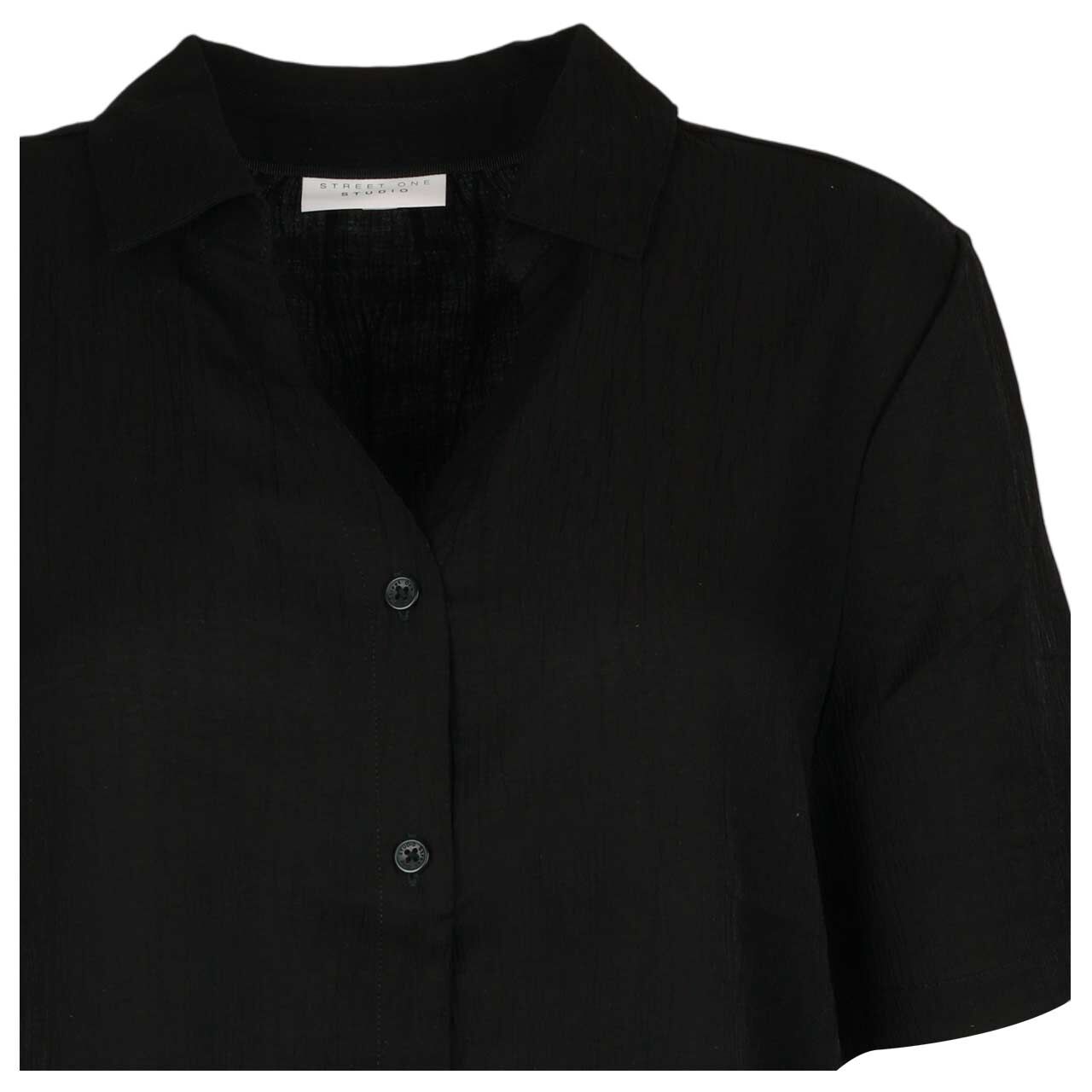 Street One Studio Damen Kurzarm Bluse Crinkle Buttoned black