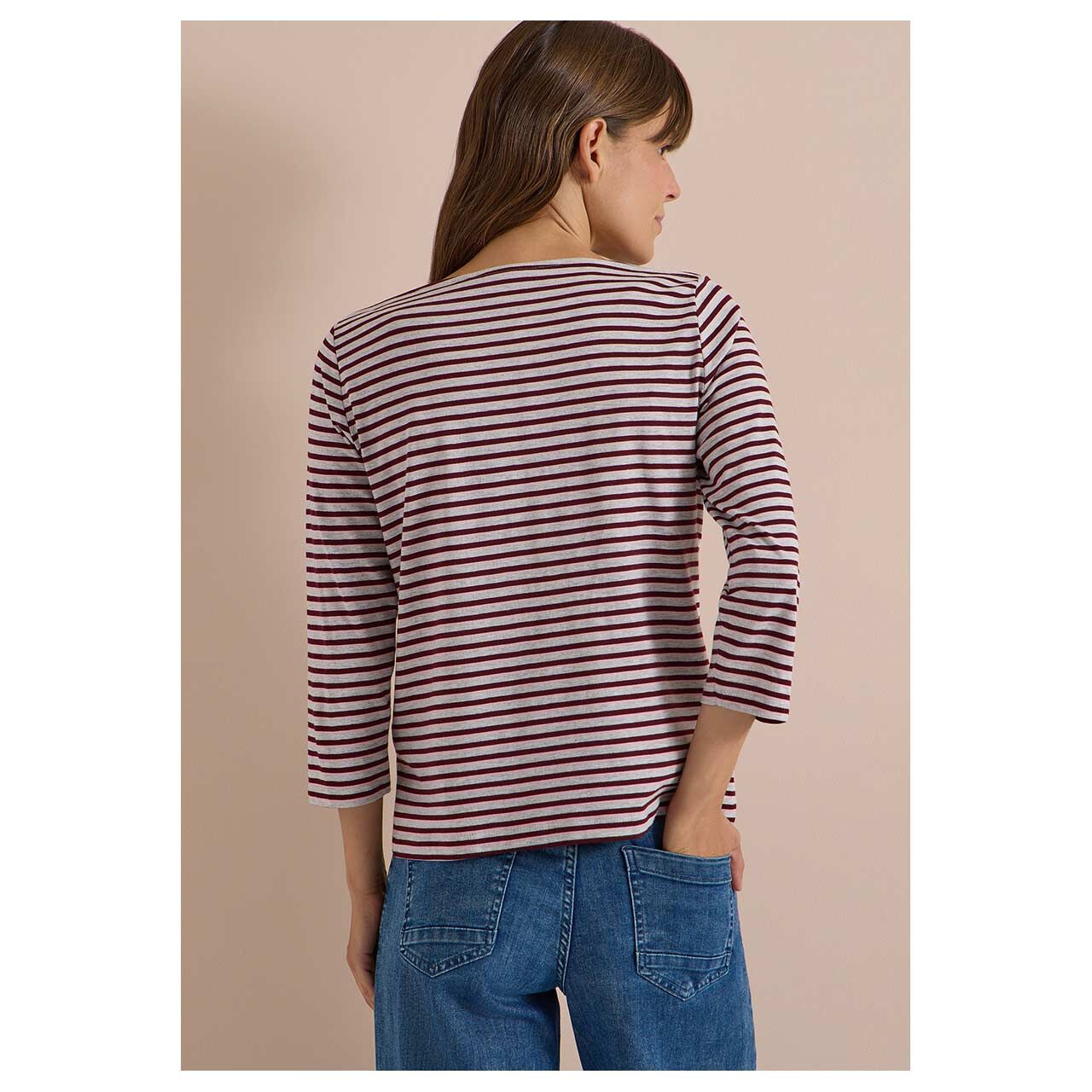 3/4 Arm Shirt Small Striped Boatneck von Cecil in Grau gestreift, Rückansicht am Model