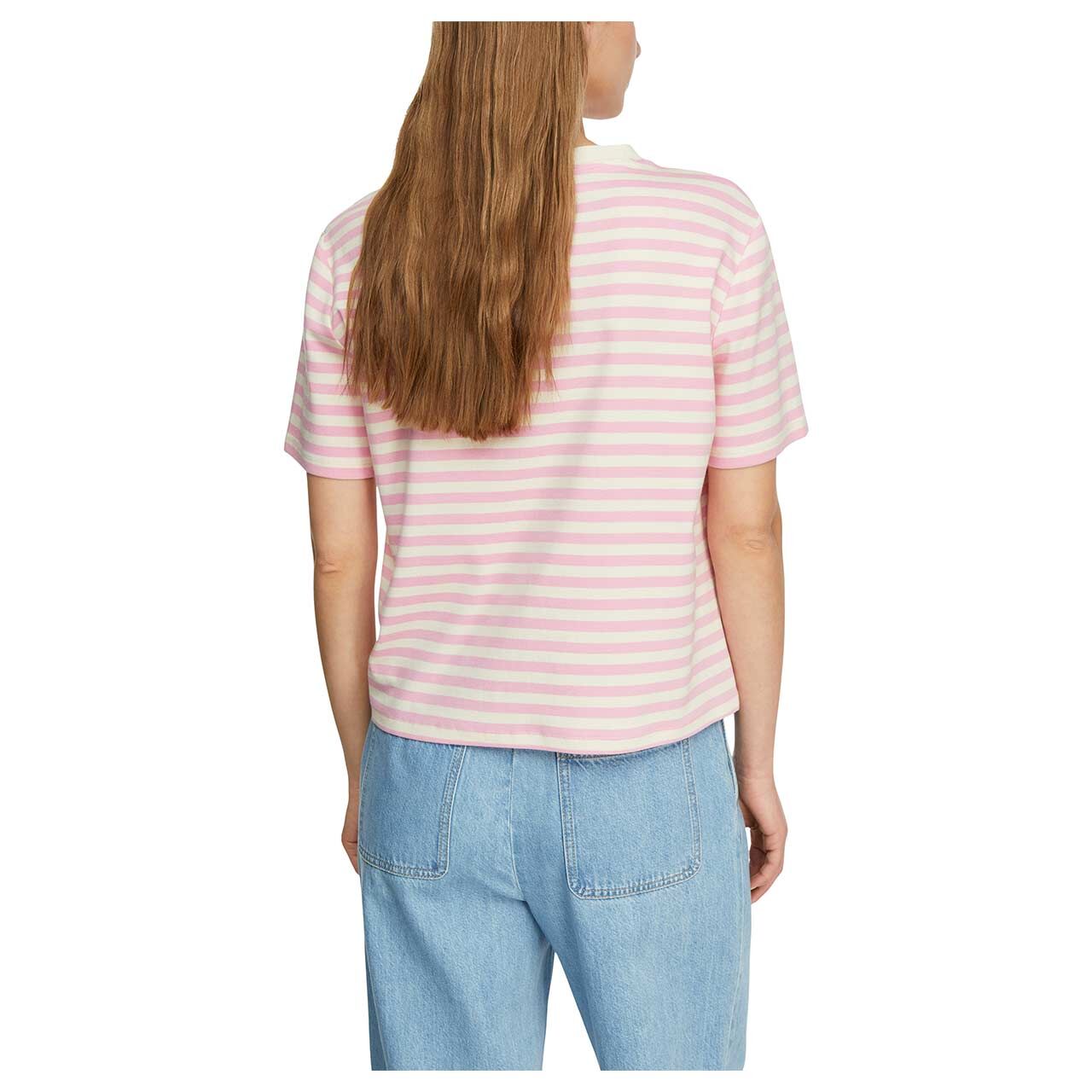 Damen T-Shirt von Comma in Rosa gestreift, Rückansicht am Model