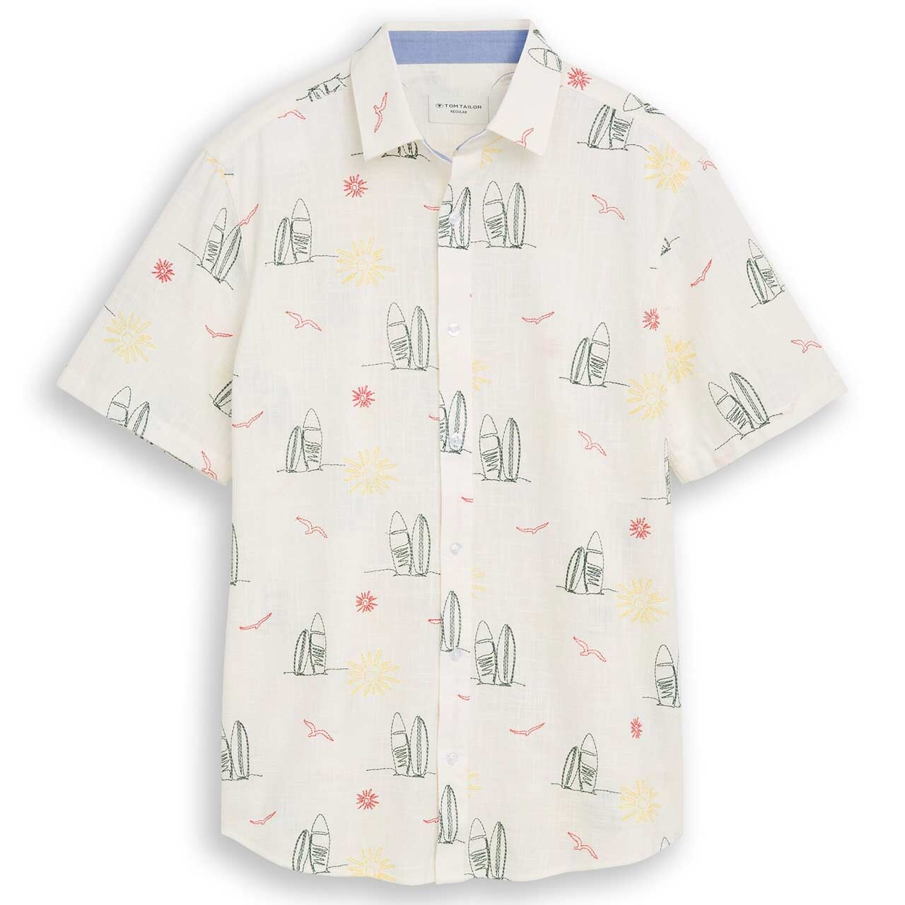 Tom Tailor Herren 1/2 Arm Hemd embroidered offwhite surf design