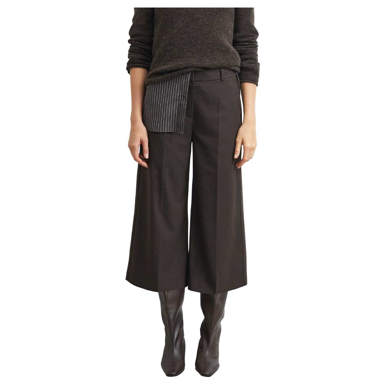 Damen 3/4 Culotte Hose von Comma in Dunkelbraun meliert, Vorderansicht am Model