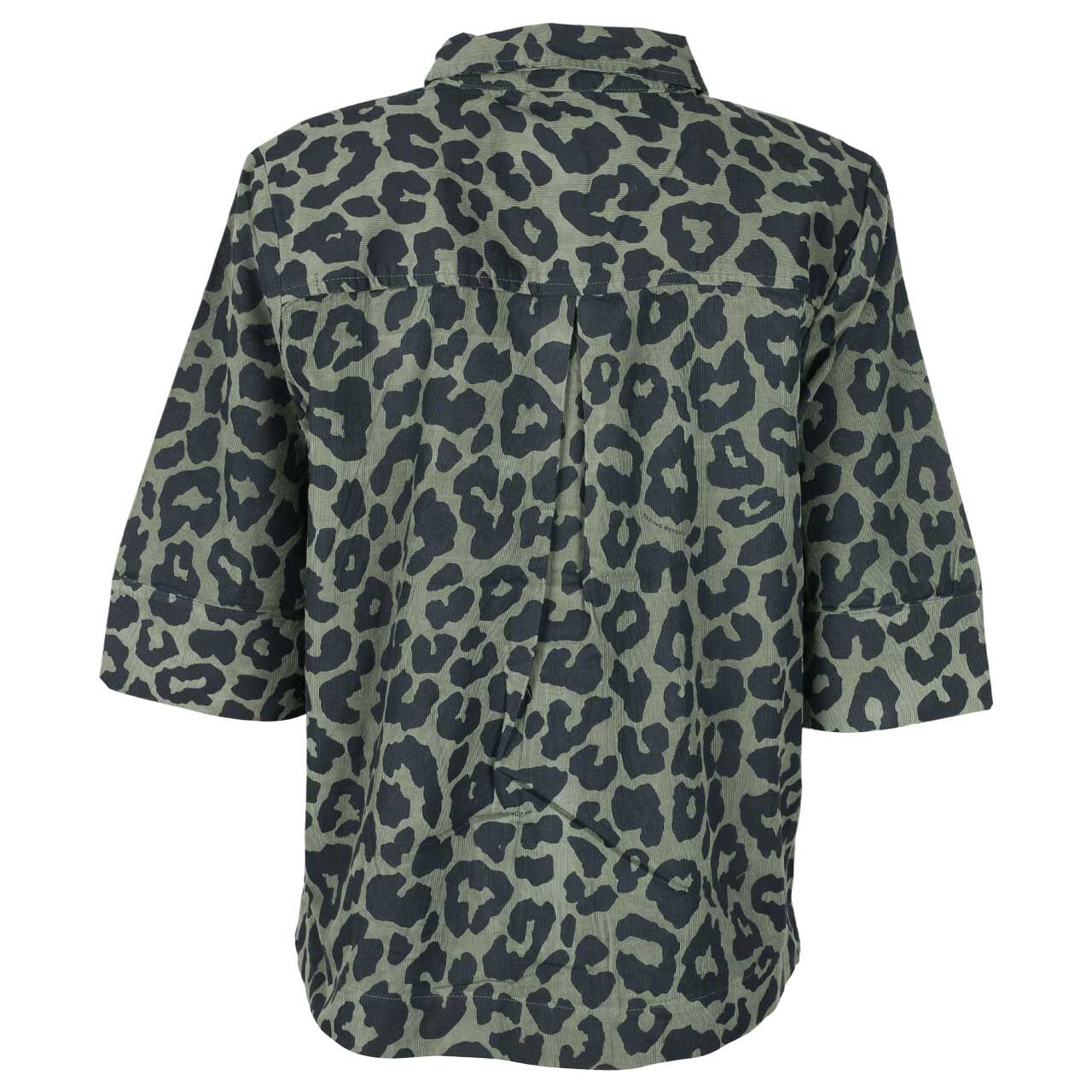Damen Kurzarm Cord Bluse Corduroy von Cecil in Olivgrün mit Print, Rückansicht
