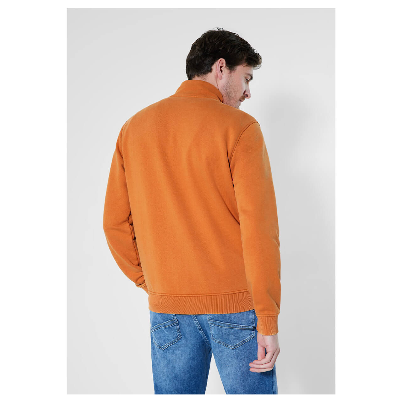 Street One Men Washed Basic Zip Troyer Sweatshirt pumpkin orange