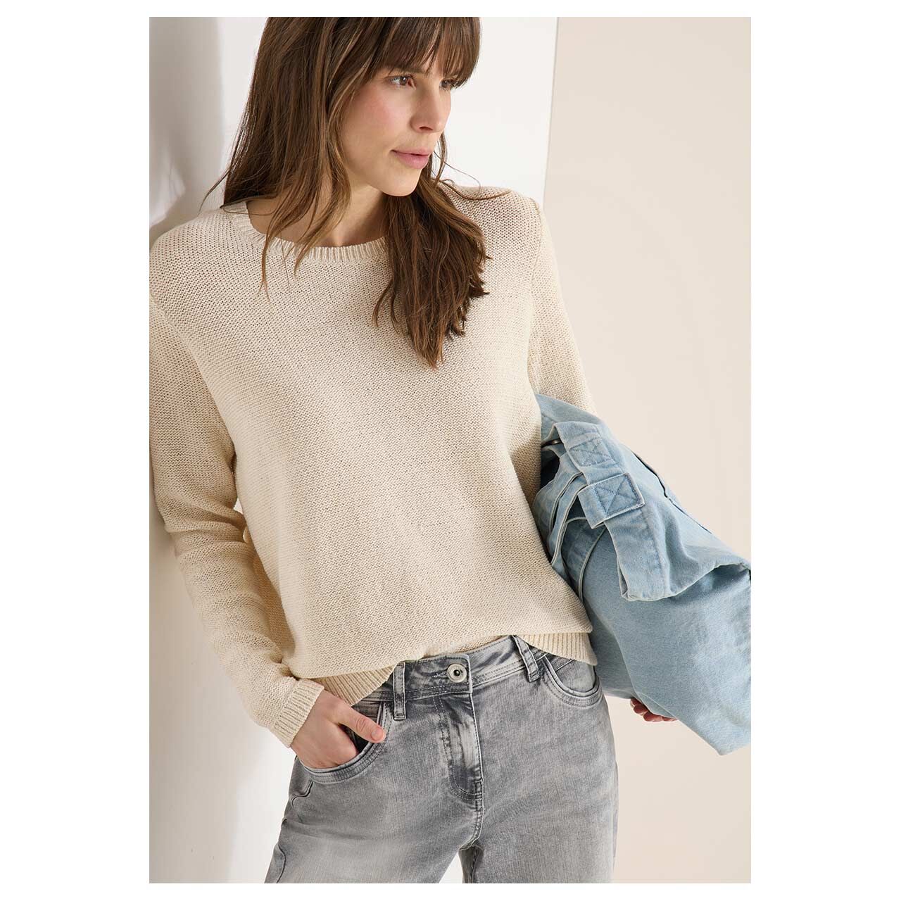 Damen Pullover Space Dye Tape von Cecil in Beige, Vorderansicht am Model