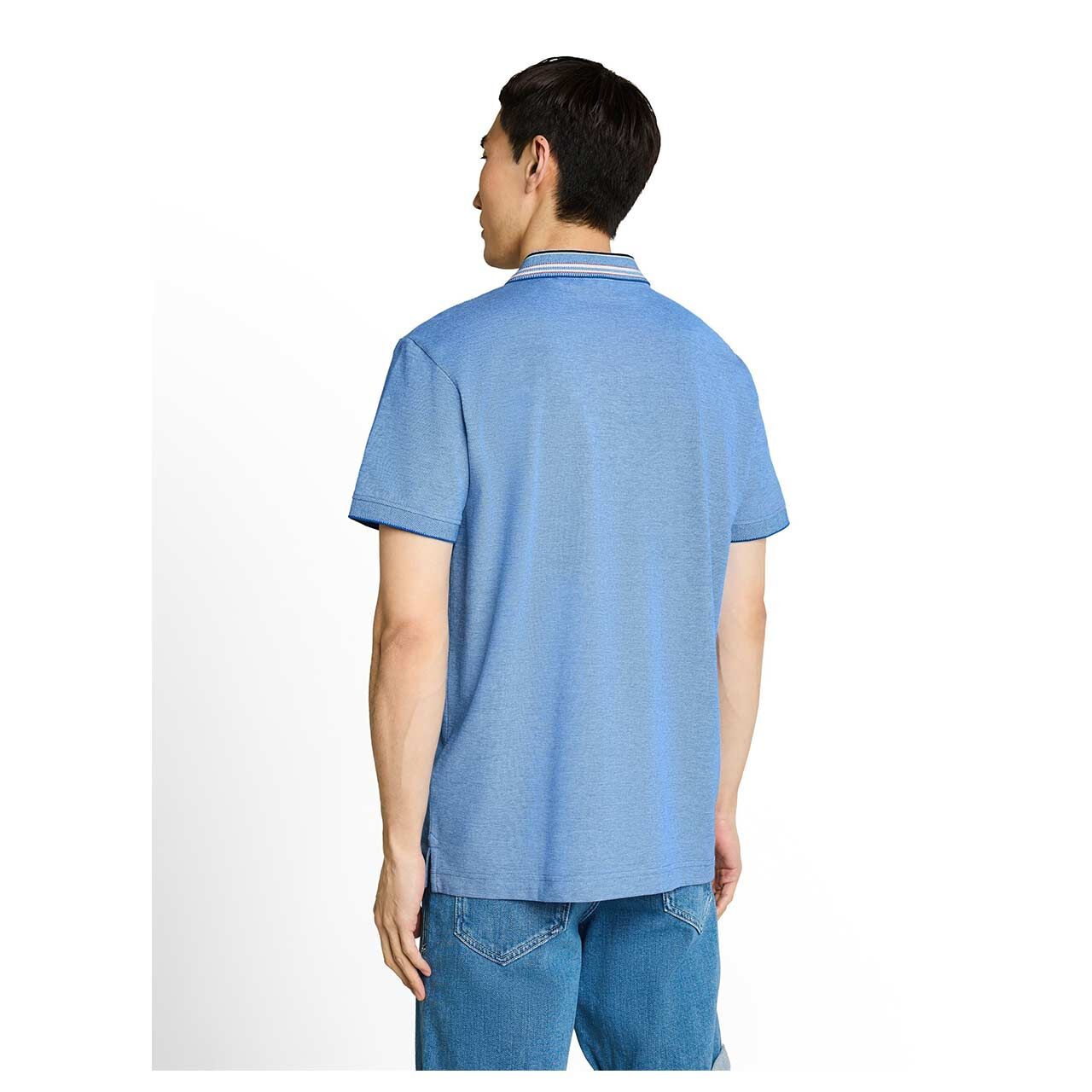 Herren Poloshirt von Tom Tailor in Blau meliert, Rückansicht am Model