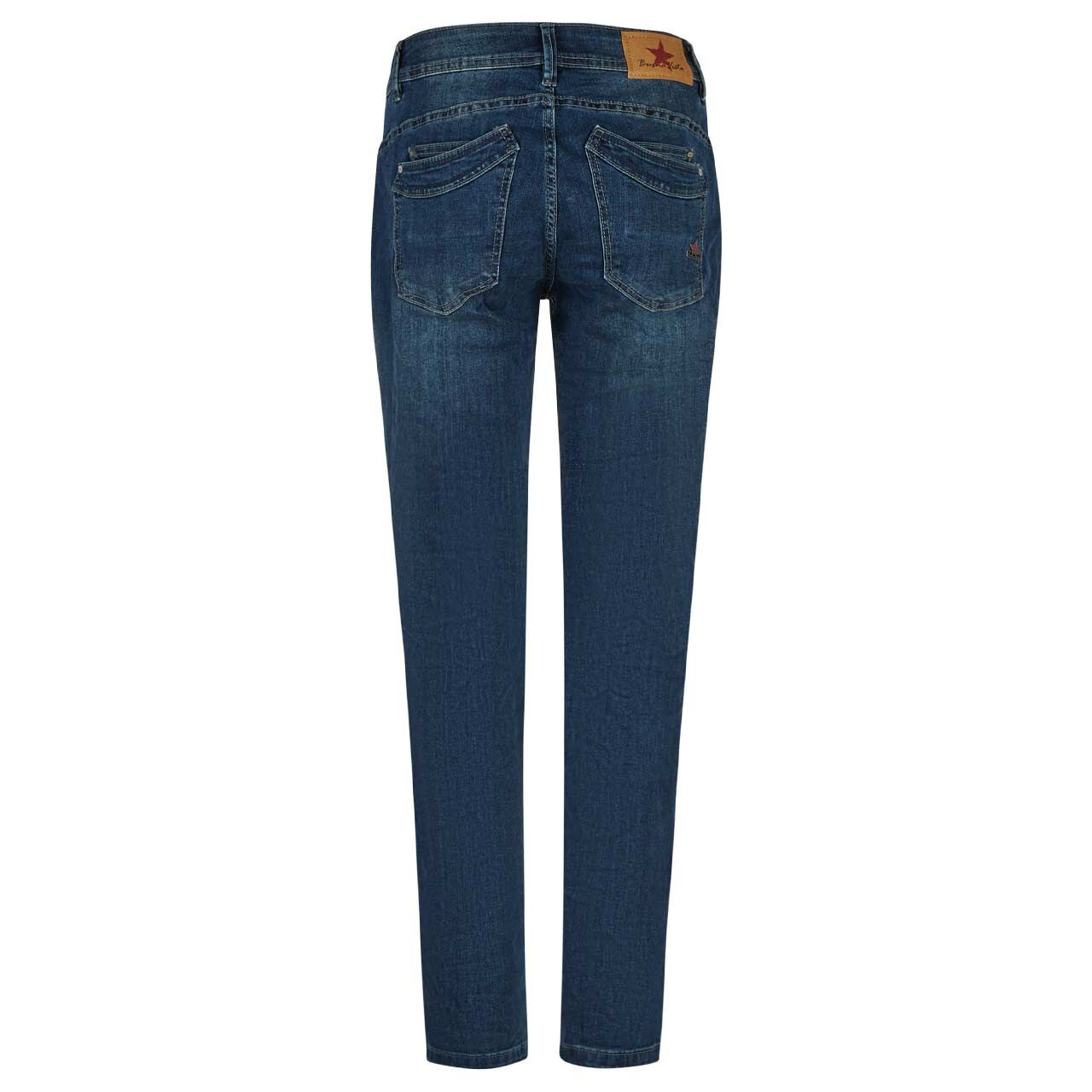 Damen Ankle Jeans Malibu-Zip High Cropped Stretch Denim von Buena Vista in Dunkelblau angewaschen, Rückansicht