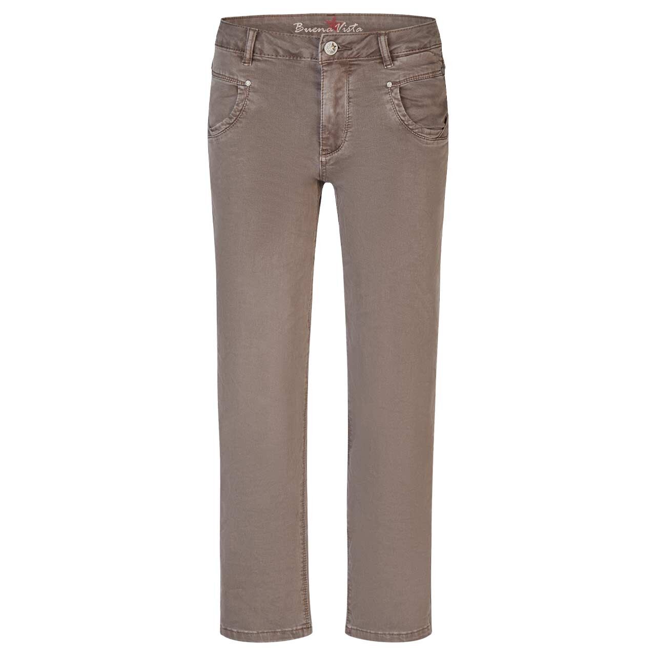 Damen Baumwollhose Anna C 7/8 Straight Stretch Twill von Buena Vista in Grau-Braun, Vorderansicht