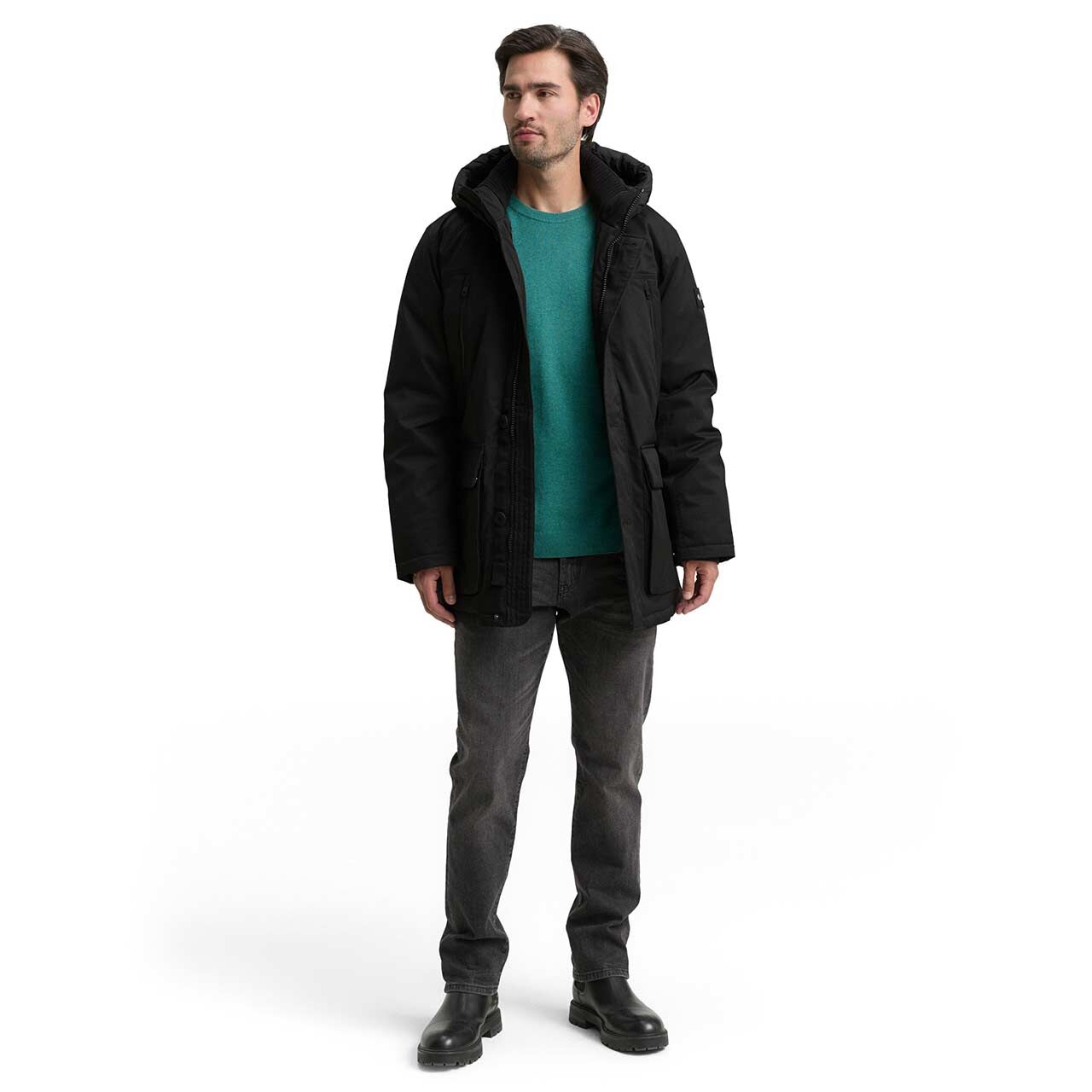 Herren Jacke Arctic Parka von Tom Tailor in Schwarz, Ganzkörperansicht am Model