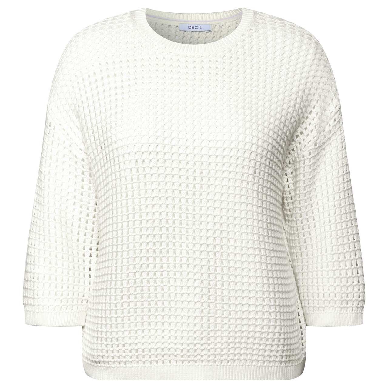 Cecil Damen 3/4 Arm Pullover Crochet Roundneck vanilla white