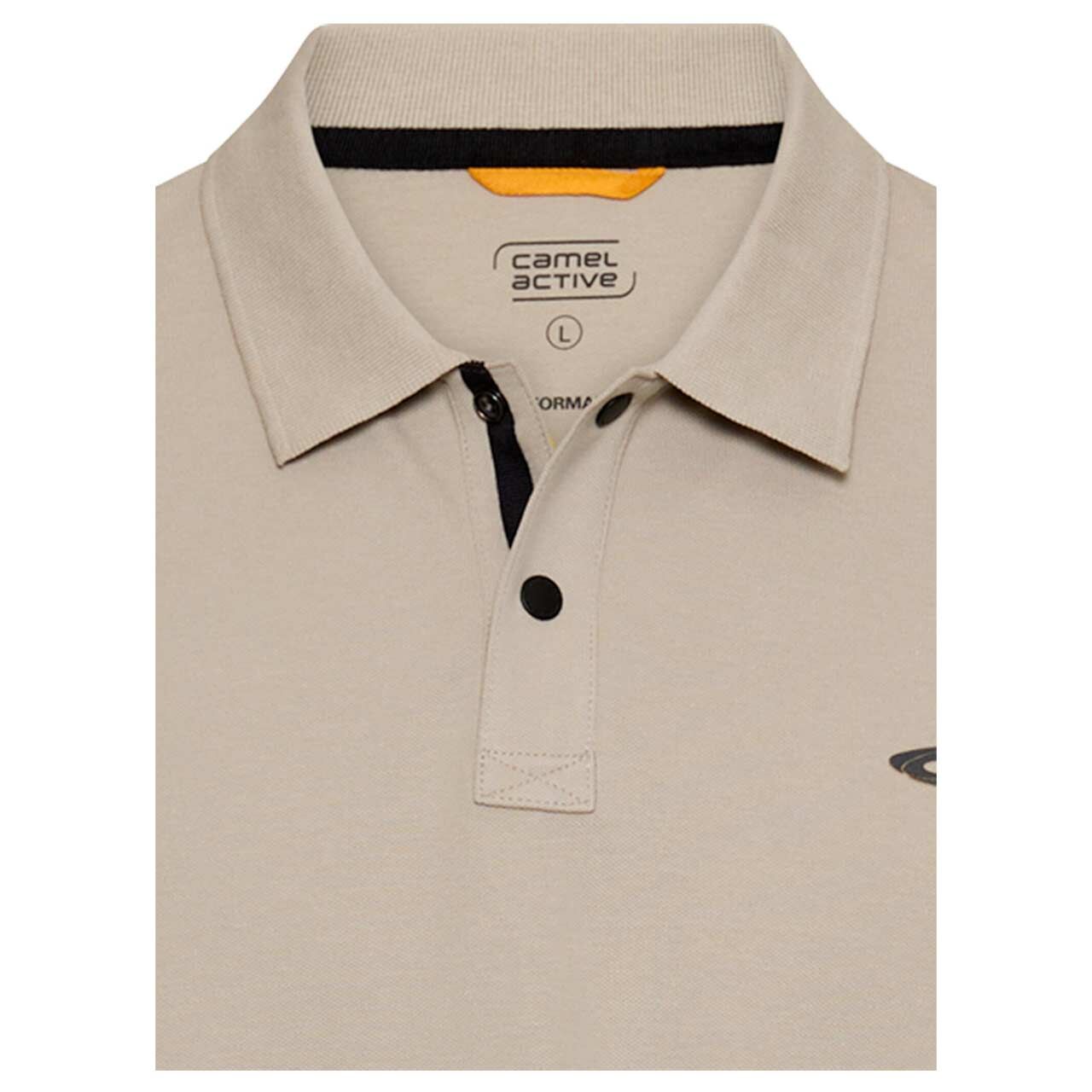 Herren Poloshirt von Camel active in Beige, detaillierte Vorderansicht Kragen