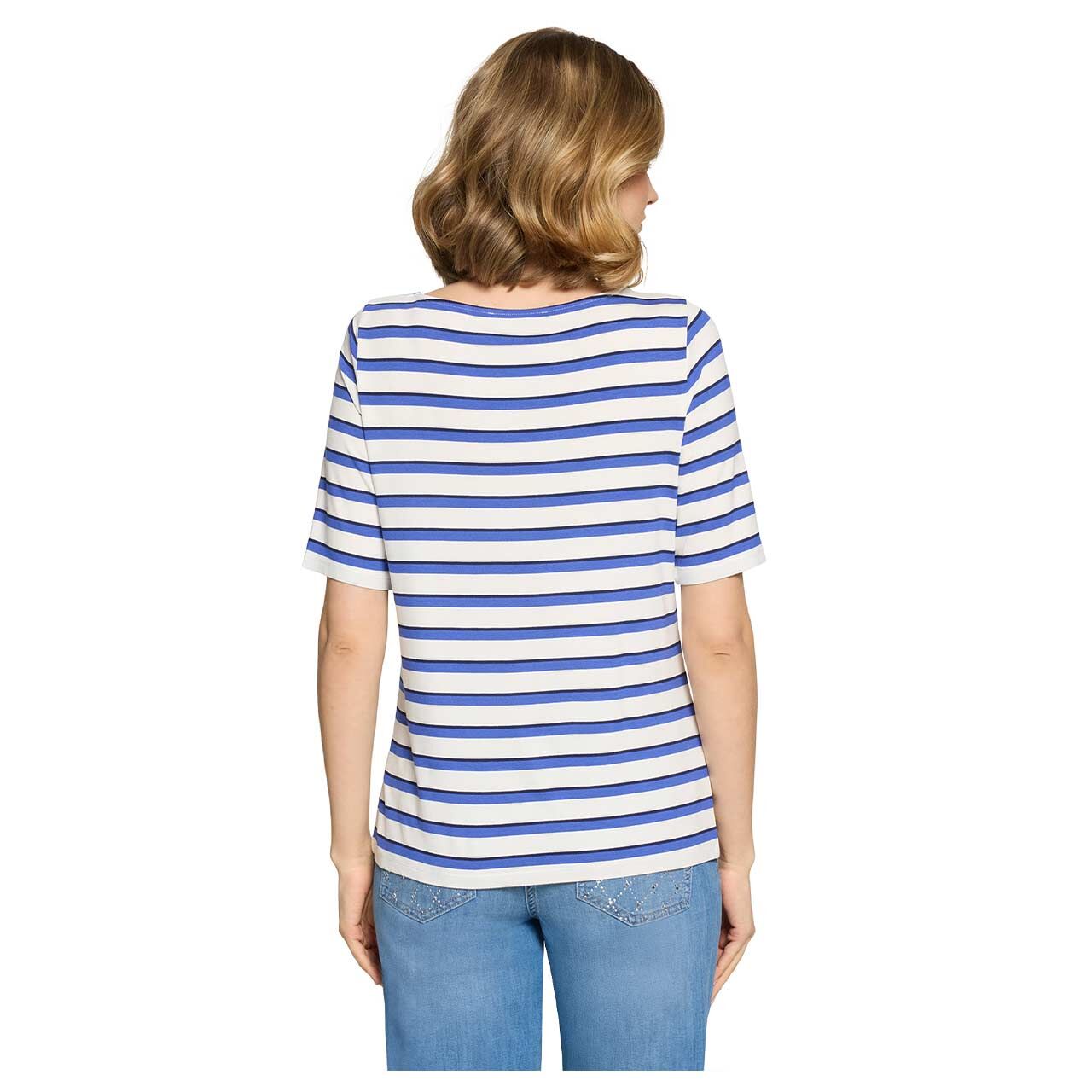 Damen T-Shirt von Betty Barclay in Blau gestreift, Rückansicht am Model