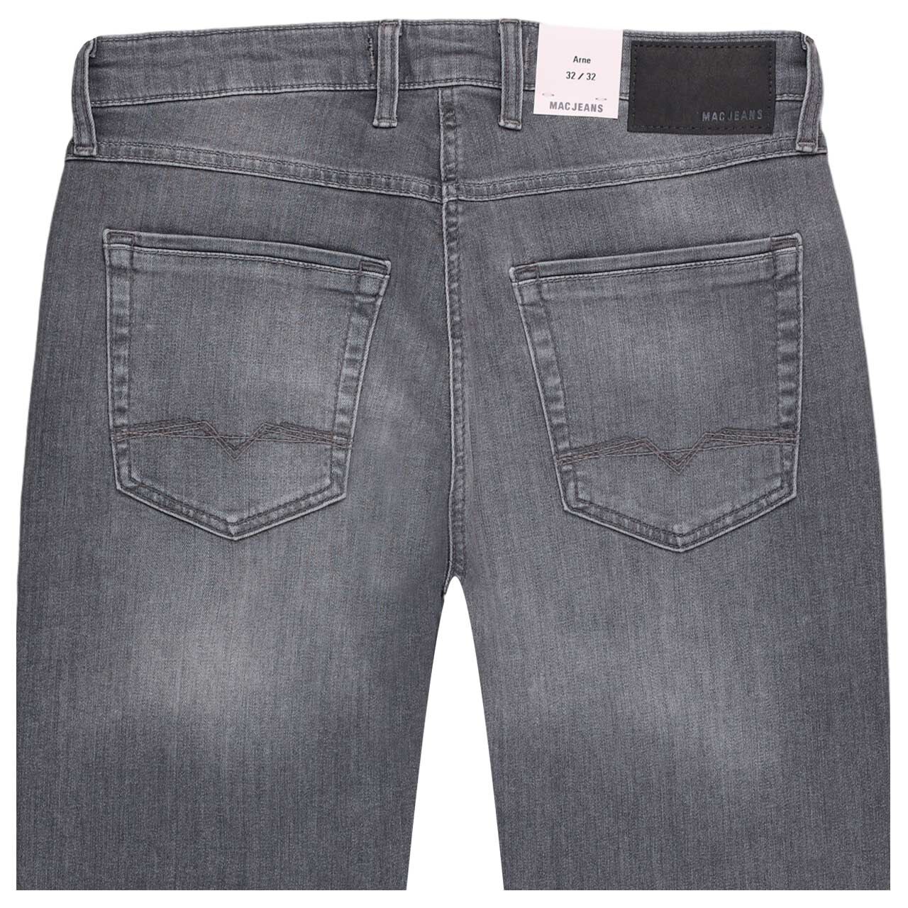 Stretch Herrenjeans Arne von MAC in Grau angewaschen, detaillierte Rückansicht