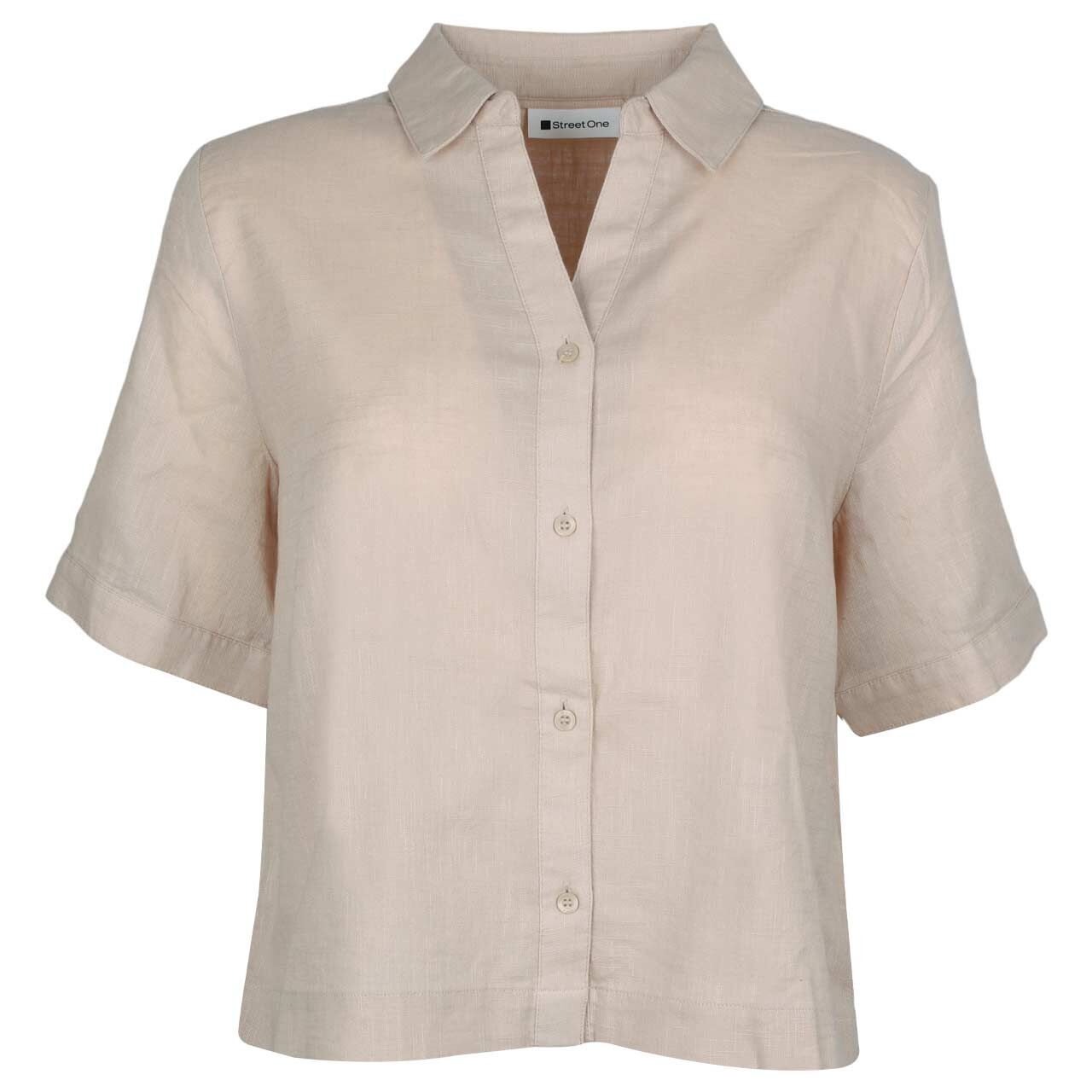 Street One Damen Kurzarm Bluse Buttoned Shirtcollar clay sand