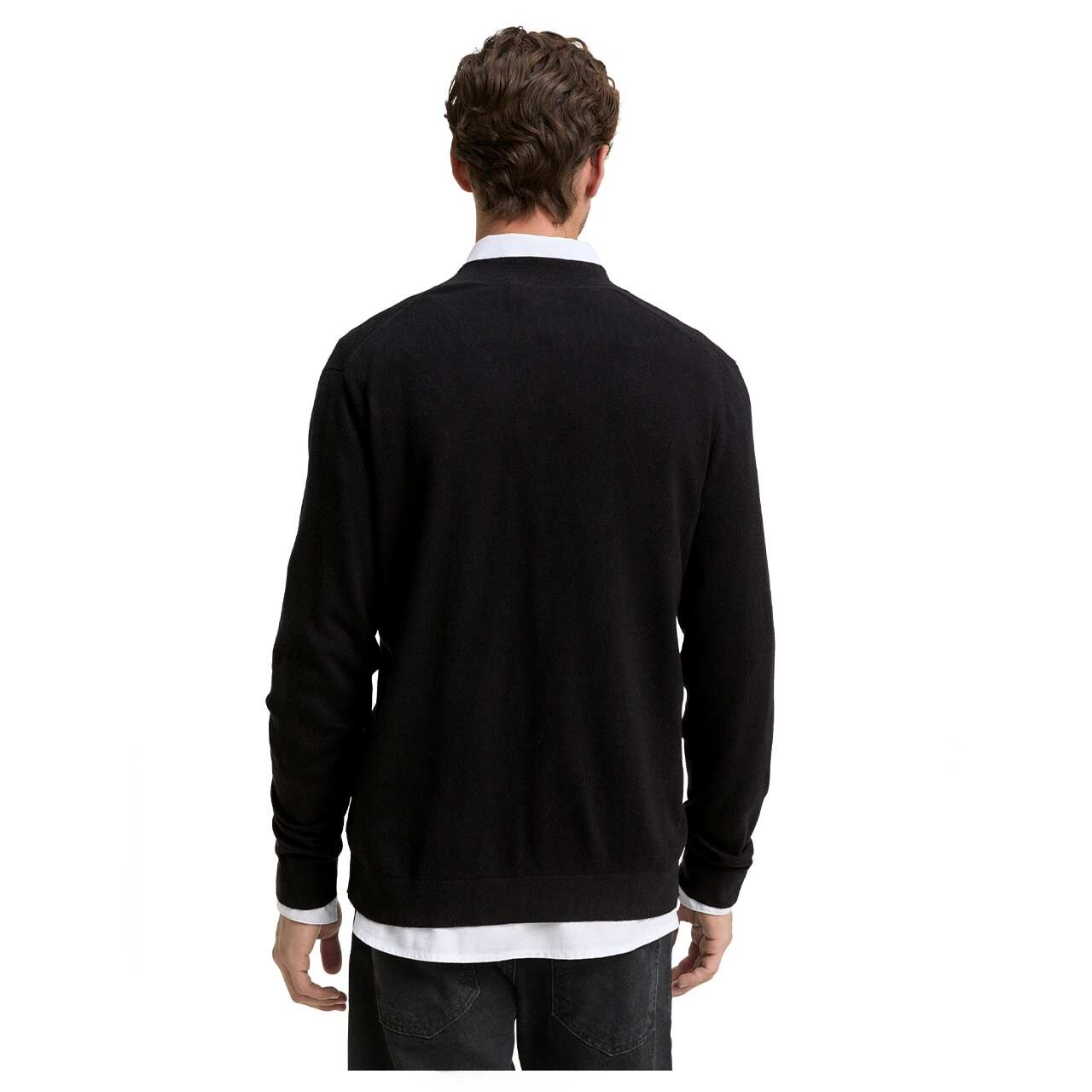 Herren Strickjacke Cashmere Cardigan von Tom Tailor in Schwarz, Rückansicht am Model