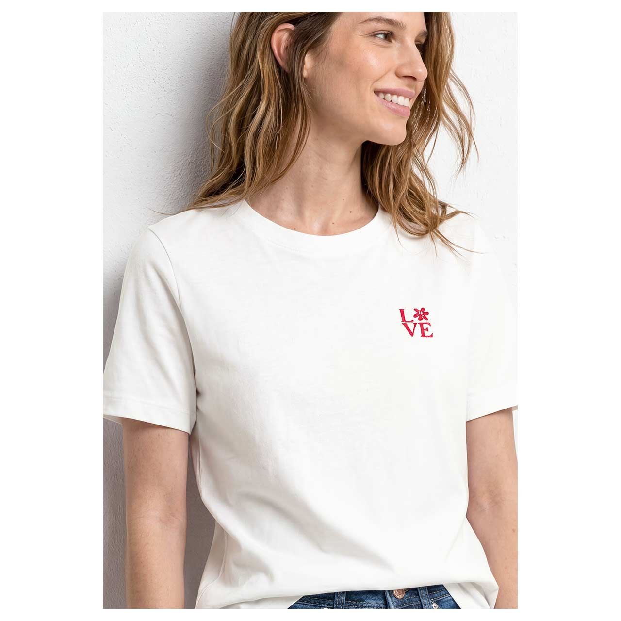 Street One Damen T-Shirt Basic Chest Print off white