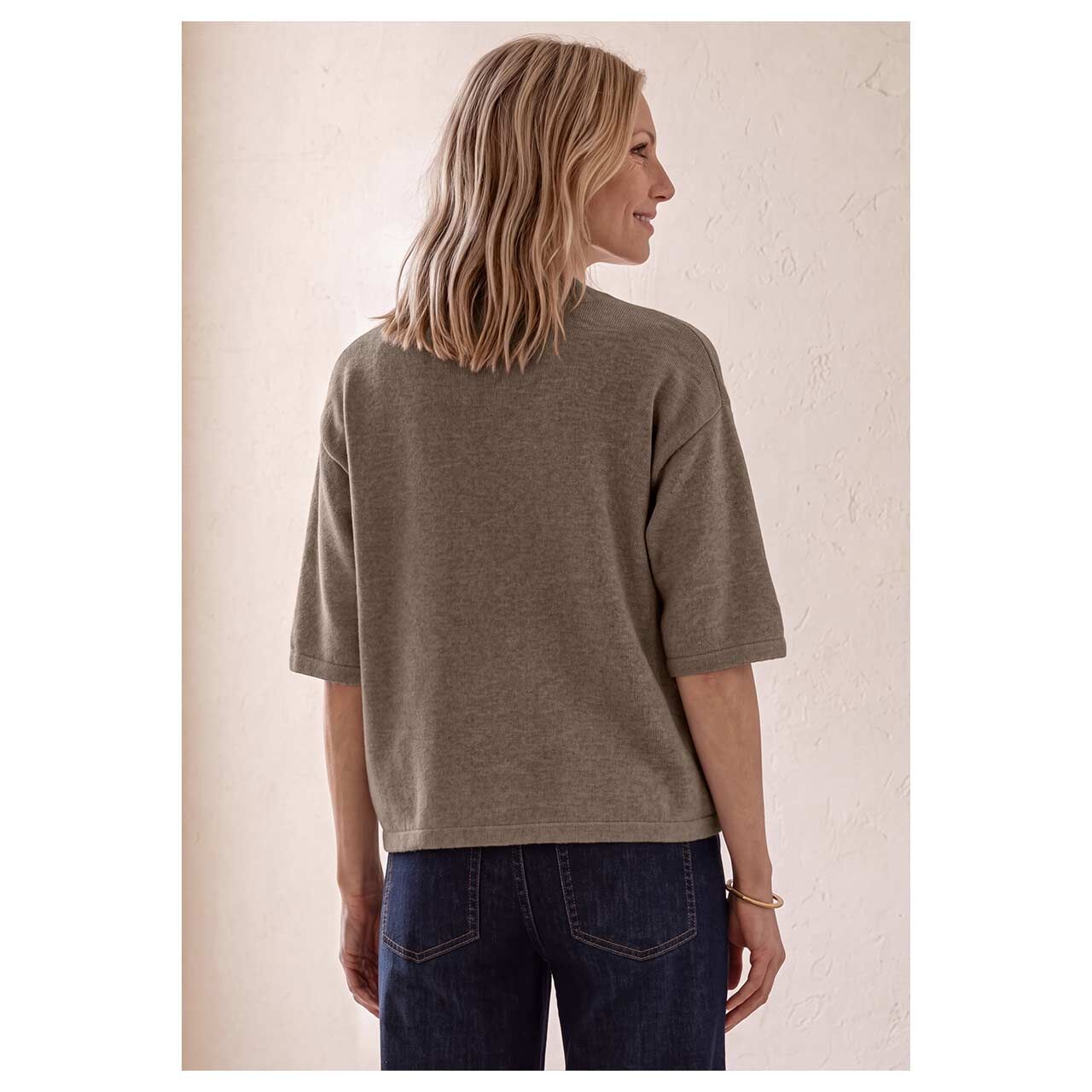 Damen 3/4 Arm Pullover Beading Sweater von Street One in Beige meliert, Rückansicht am Model