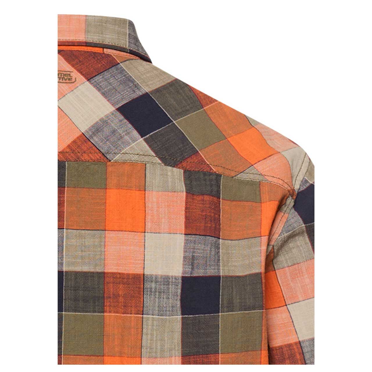 Herren Kurzarm Hemd von Camel active in der Farbe Orange kariert, Detailansicht hinten