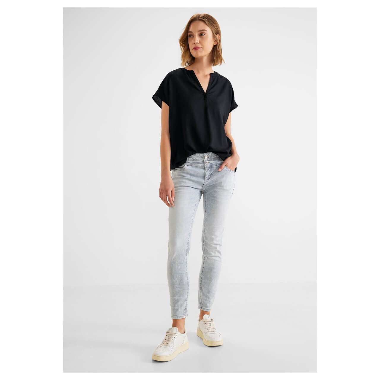 Street One Damen Kurzarm Bluse deep black