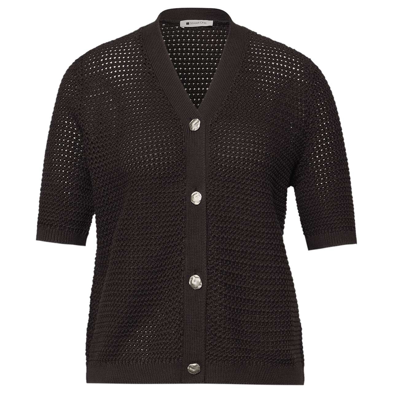 Street One Damen Kurzarm Strickjacke V-Neck Cardigan espresso brown