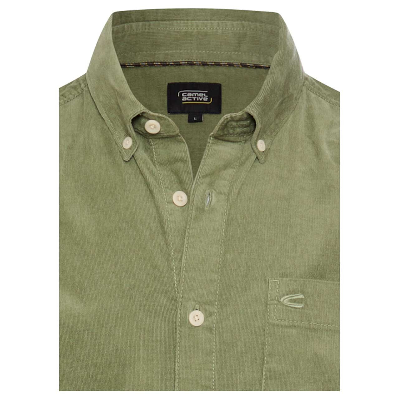 Herren Cord Langarm Hemd von Camel active in der Farbe Grün, Detailansicht vorne