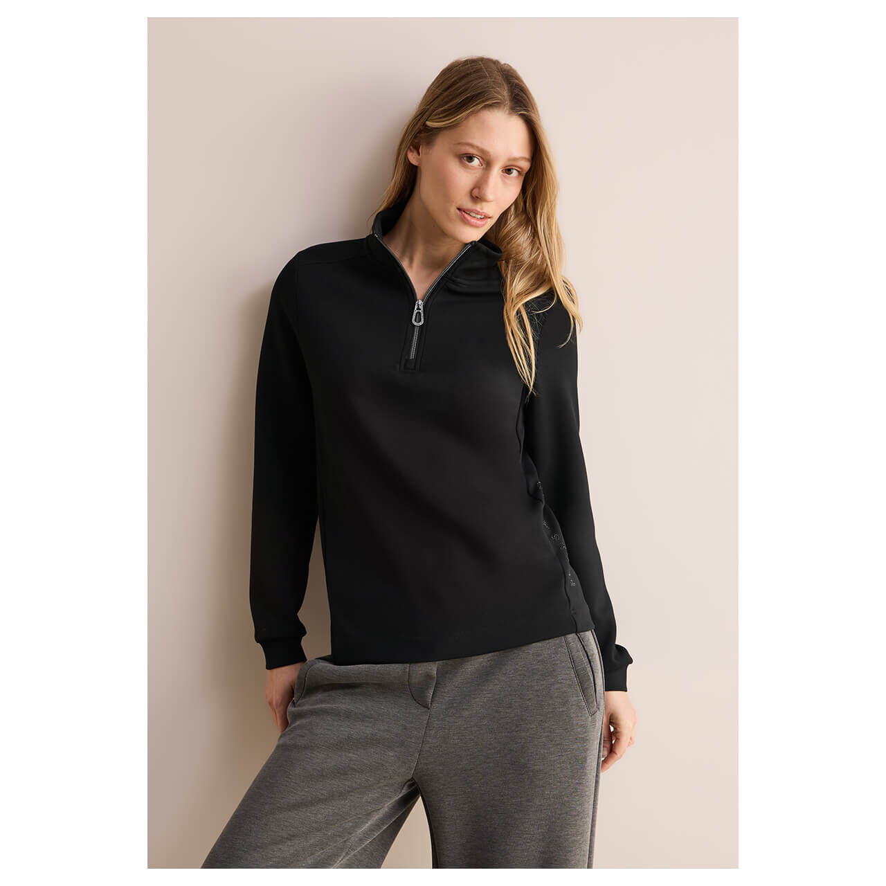 Cecil Damen Langarm Shirt Solid Troyer black