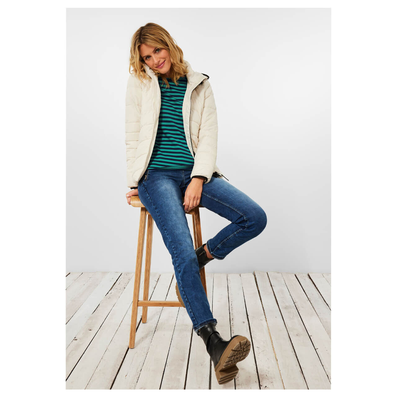 Cecil Basic Boatneck 3/4 Arm Shirt smaragd green stripes Cecil Basic Boatneck 3/4 Arm Shirt smaragd green stripes