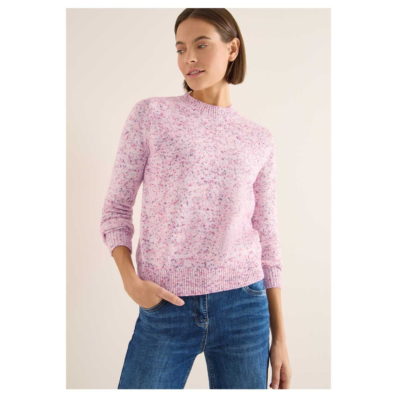 Damen Pullover Space Dye von Cecil in Rosa mit Print, Vorderansicht am Model