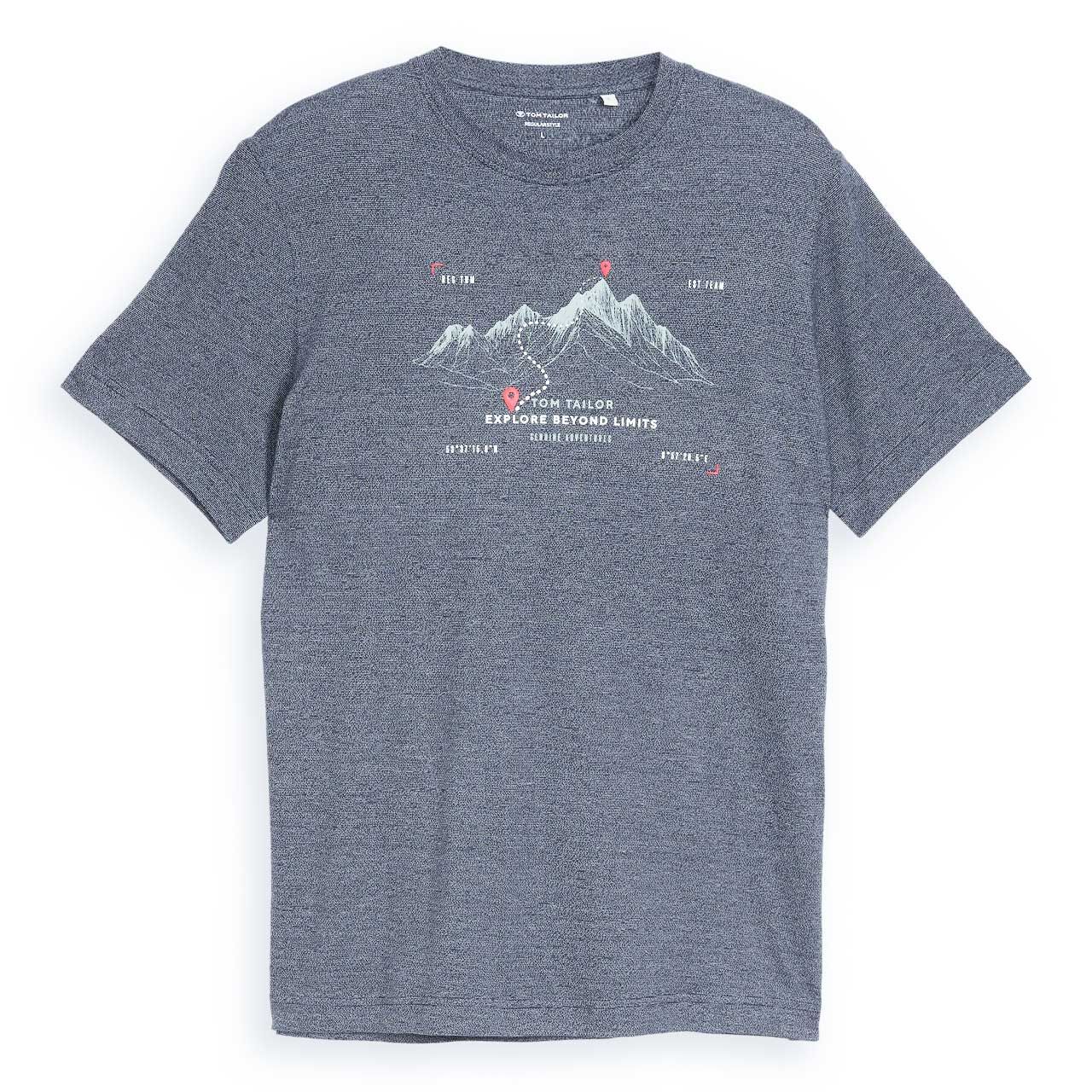 Tom Tailor Herren T-Shirt navy gardenia white printed